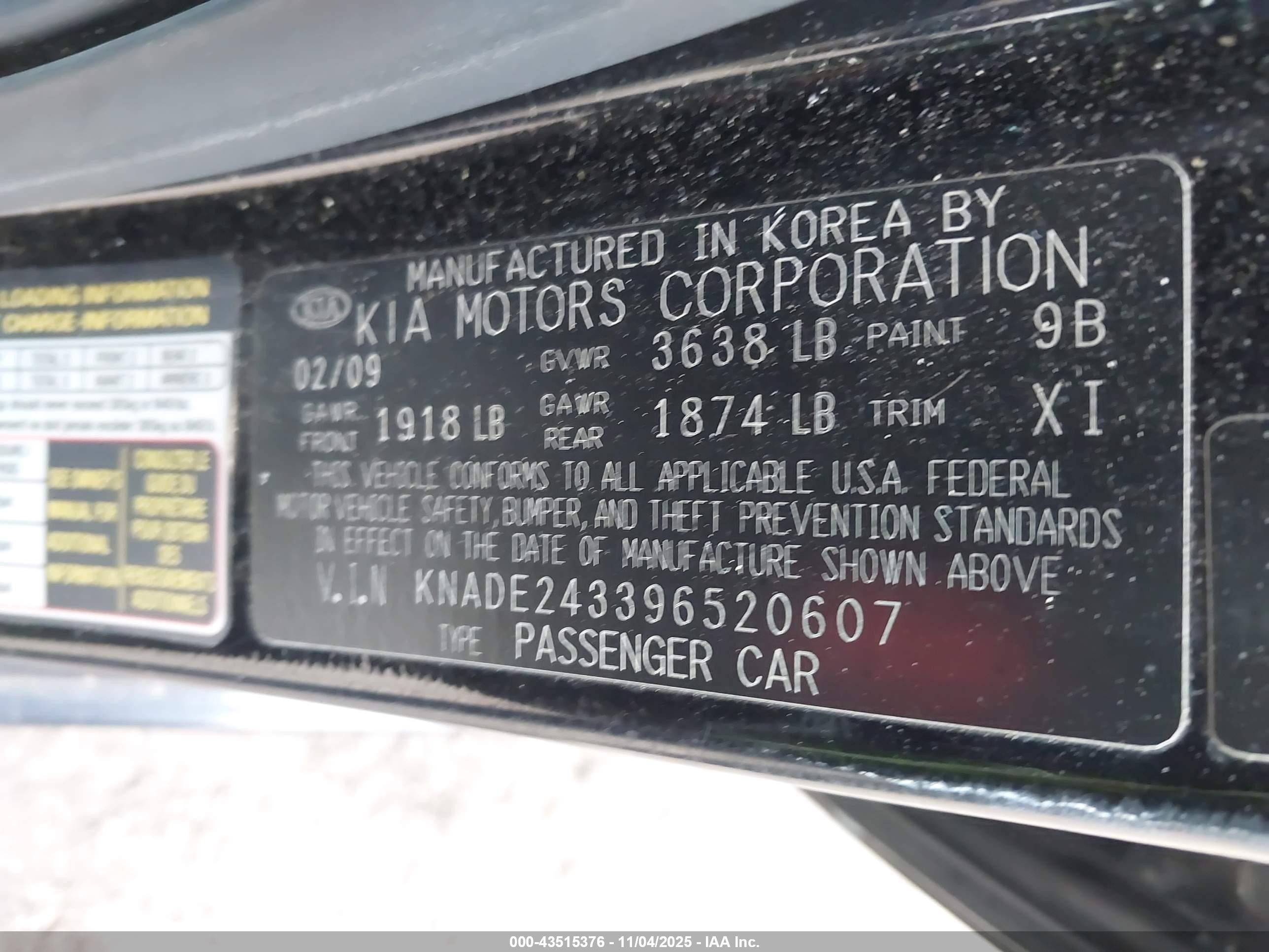 2009 Kia Rio5 Sx Black vin: KNADE243396520607