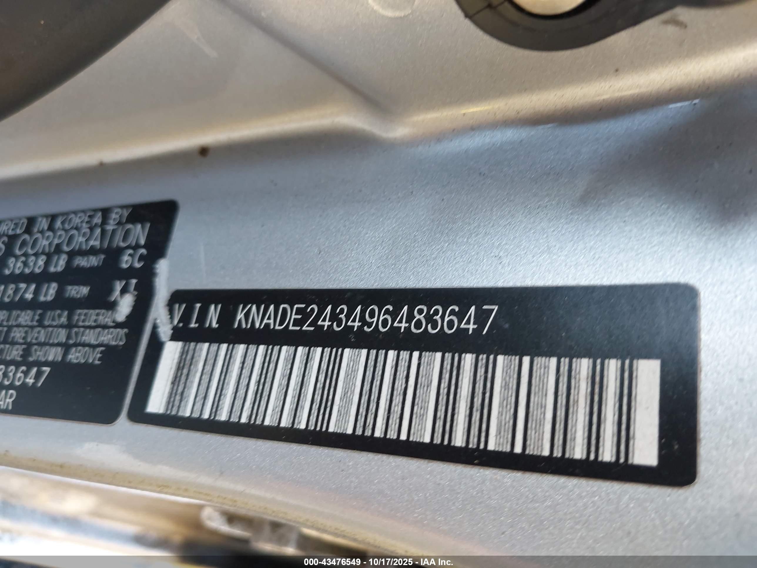 2009 Kia Rio5 Sx Silver vin: KNADE243496483647