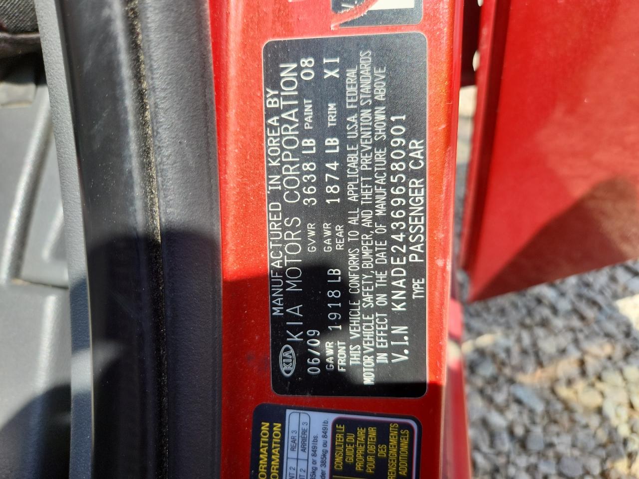 2009 Kia Rio5 Lx Red vin: KNADE243696580901