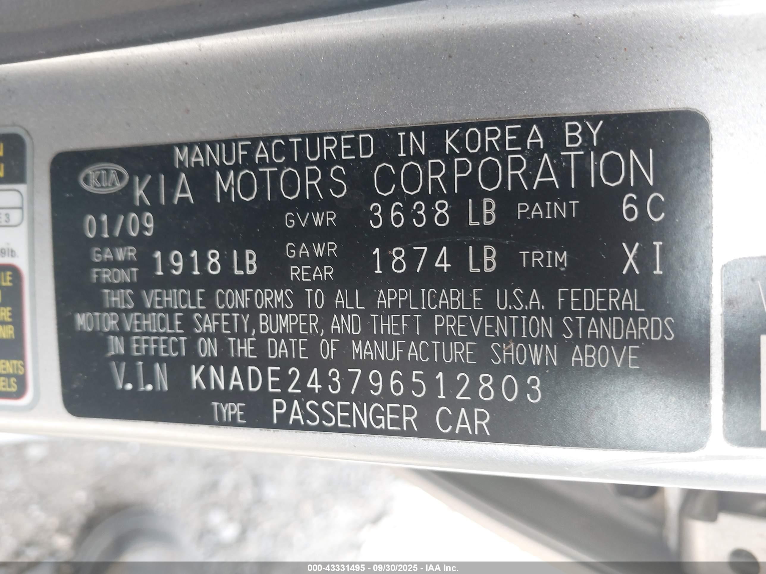 2009 Kia Rio5 Sx Silver vin: KNADE243796512803