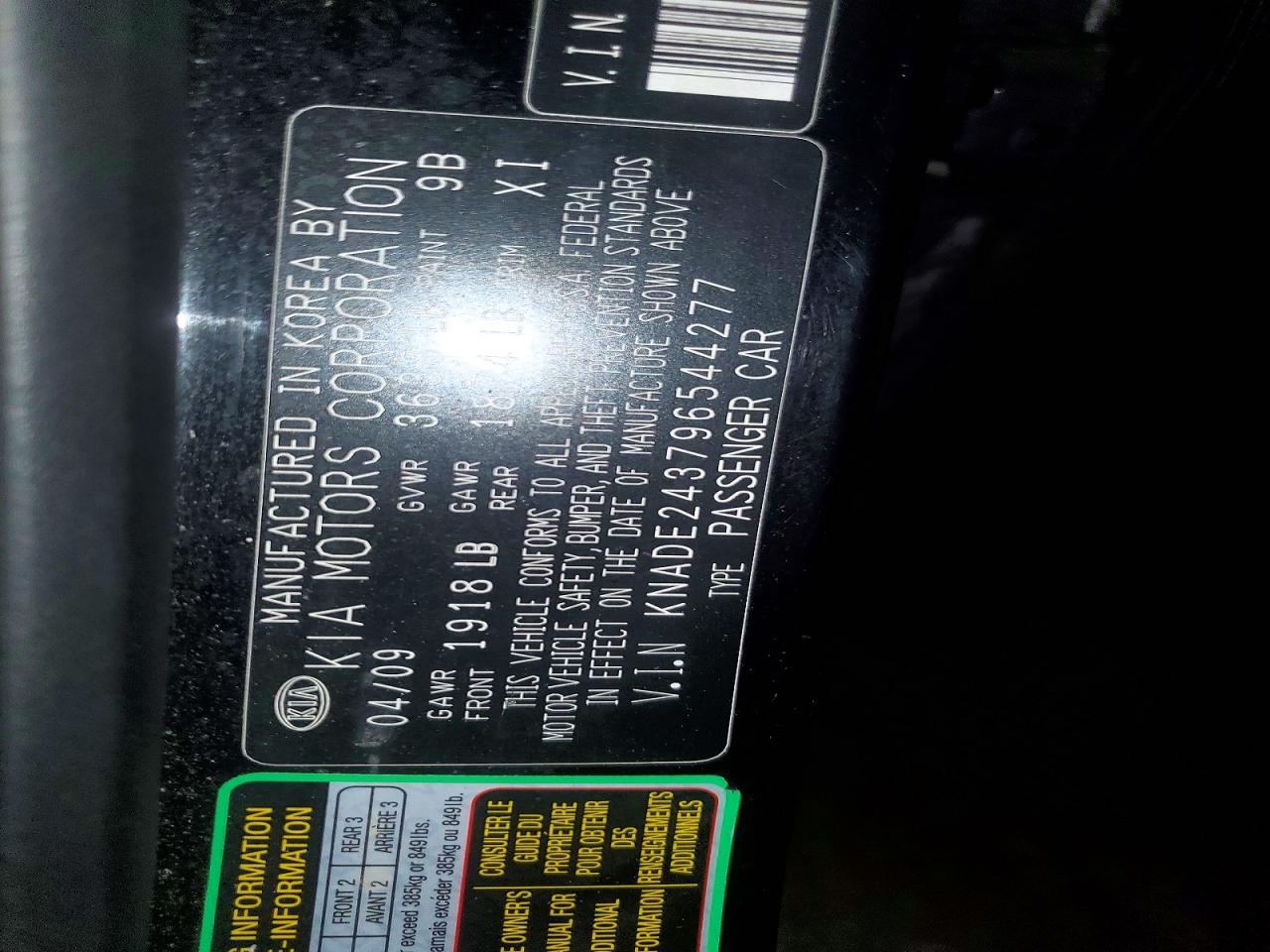 2009 Kia Rio5 Lx Black vin: KNADE243796544277