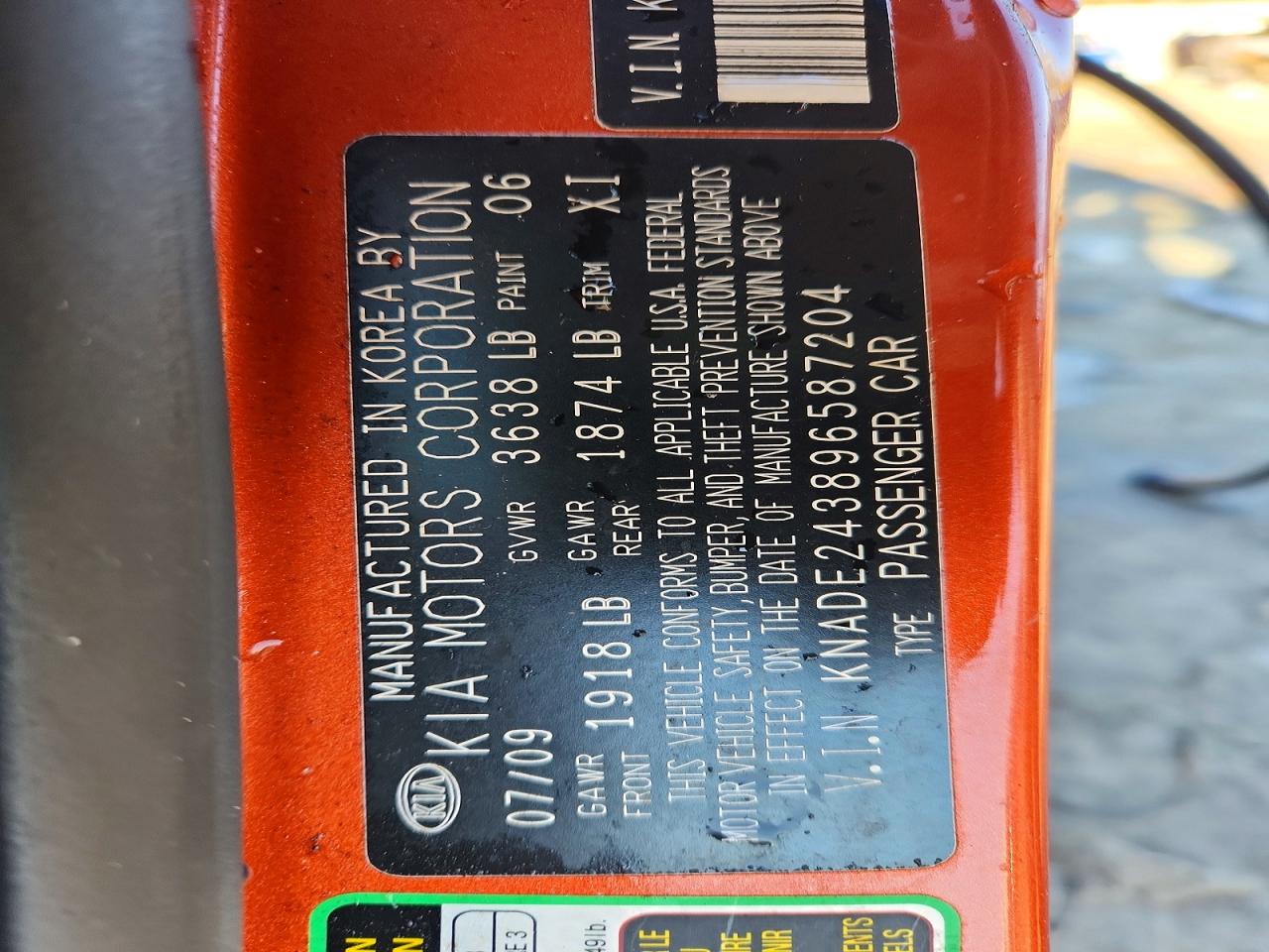 2009 Kia Rio 5 Sx Orange vin: KNADE243896587204