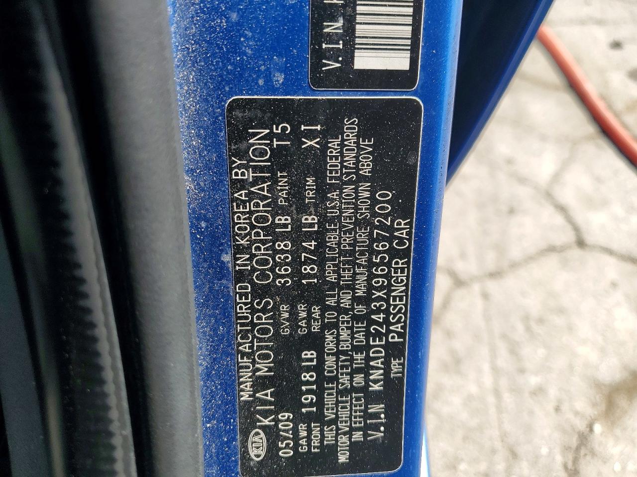 2009 Kia Rio 5 Sx Blue vin: KNADE243X96567200