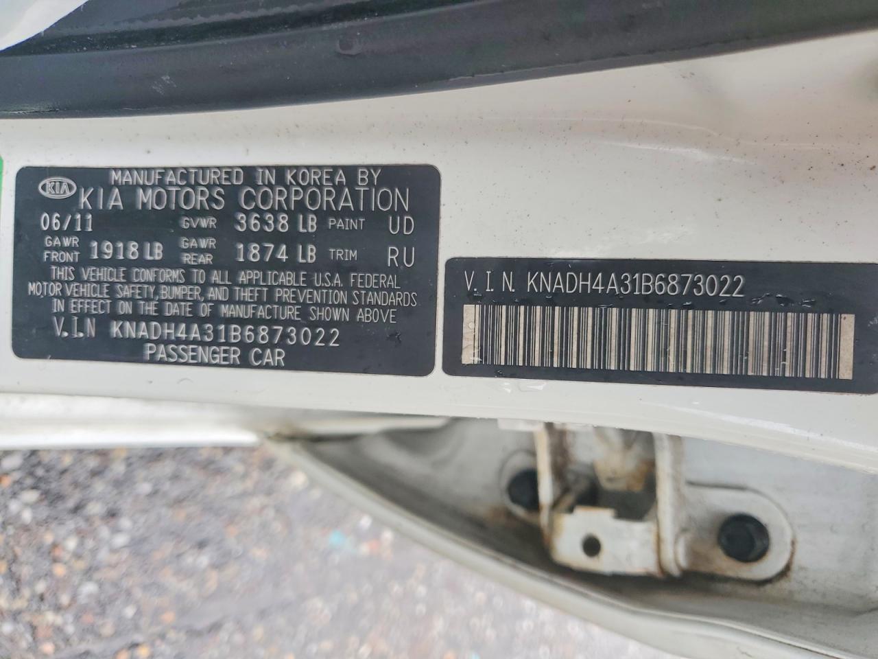 2011 Kia Rio Lx White vin: KNADH4A31B6873022