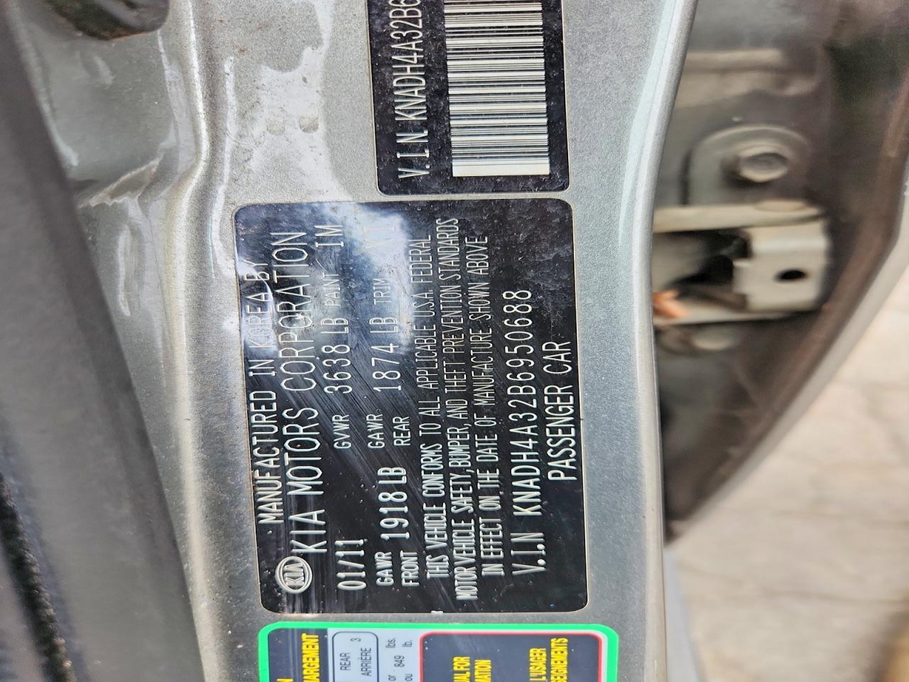 2011 Kia Rio Lx Gray vin: KNADH4A32B6950688