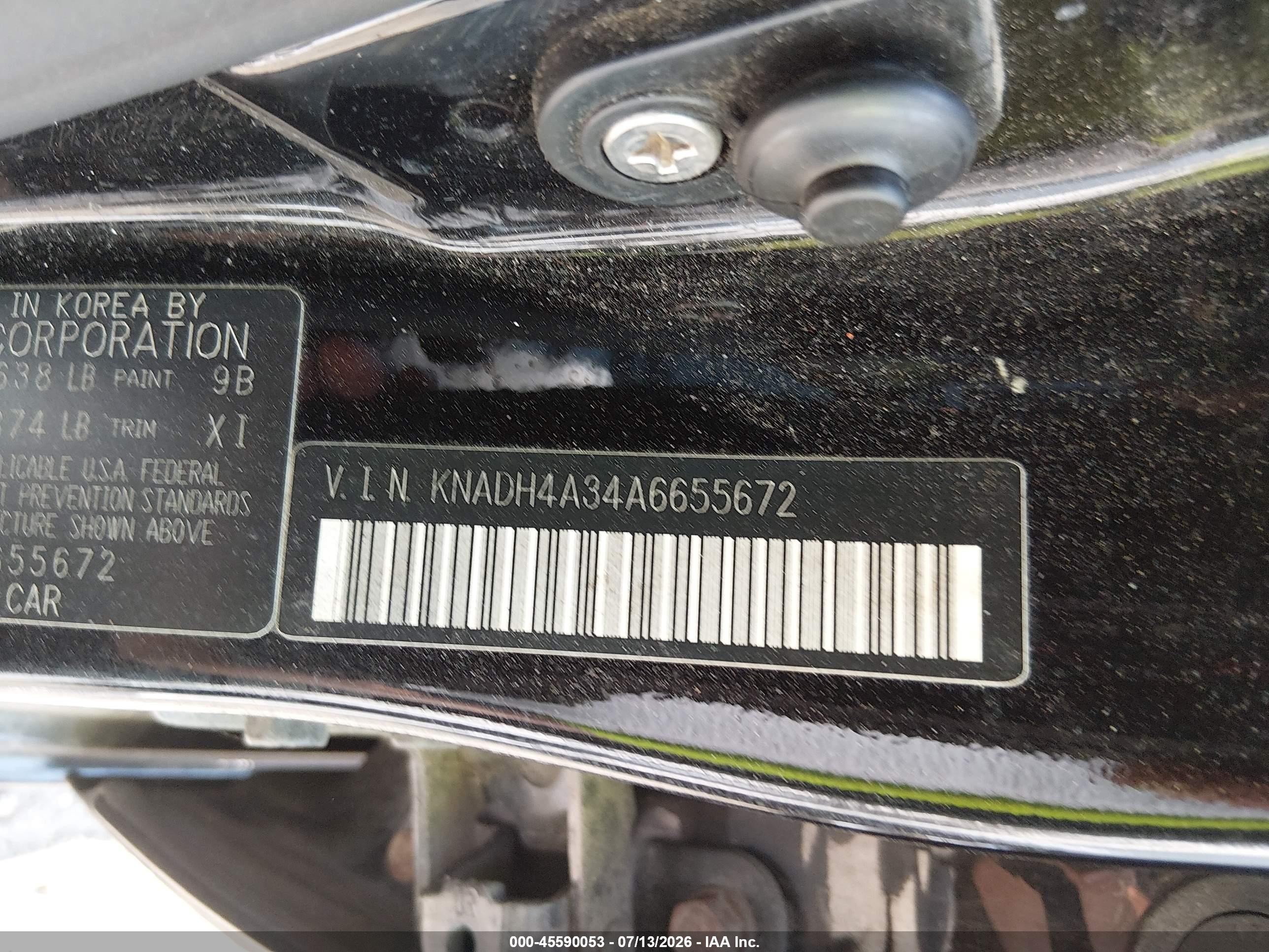 2010 Kia Rio Lx Black vin: KNADH4A34A6655672