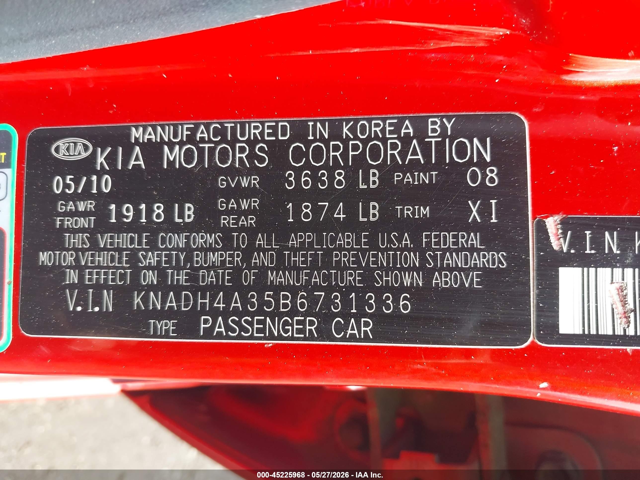 2011 Kia Rio Lx Red vin: KNADH4A35B6731336