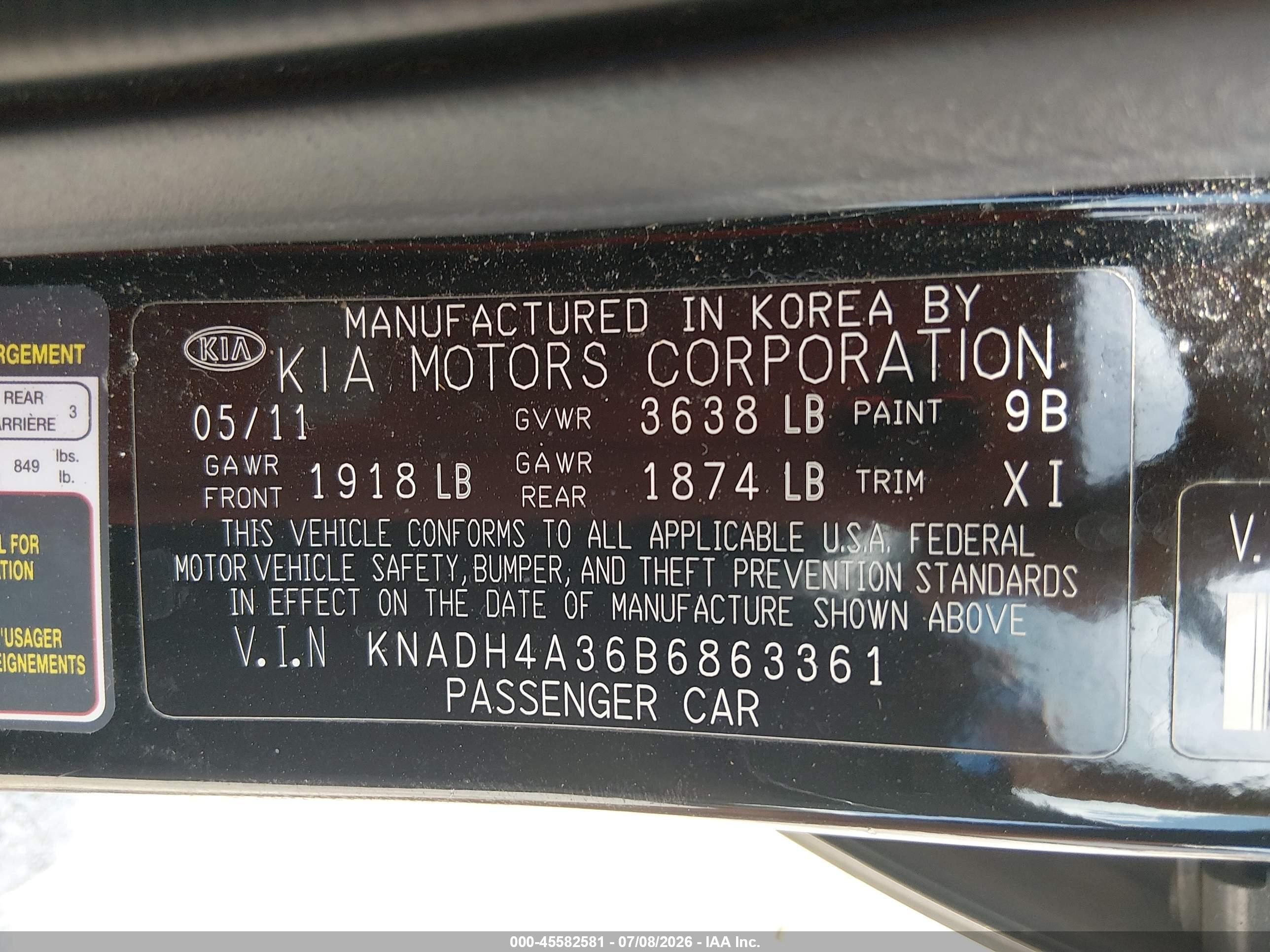 2011 Kia Rio Lx Black vin: KNADH4A36B6863361