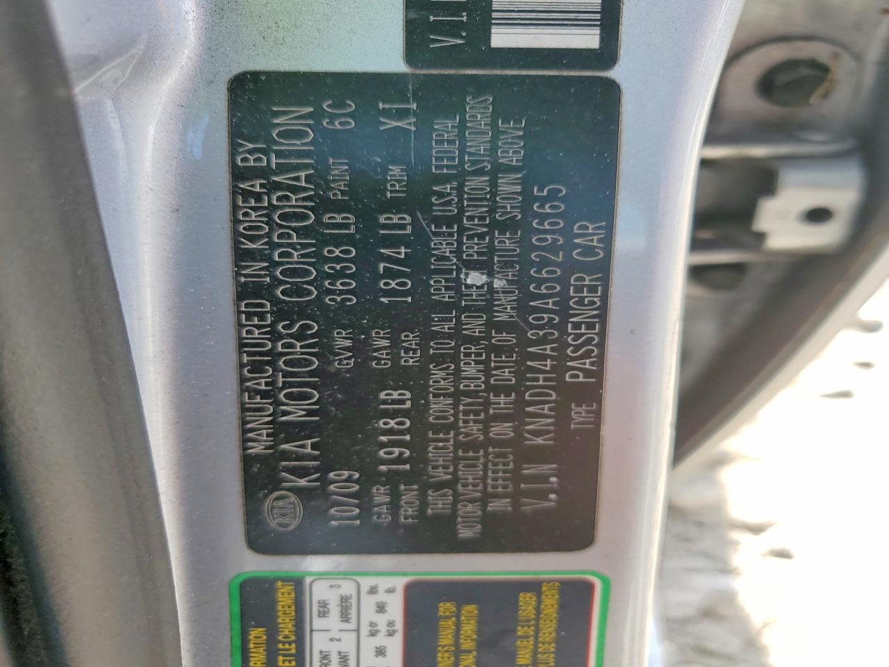 2010 Kia Rio Base Silver vin: KNADH4A39A6629665