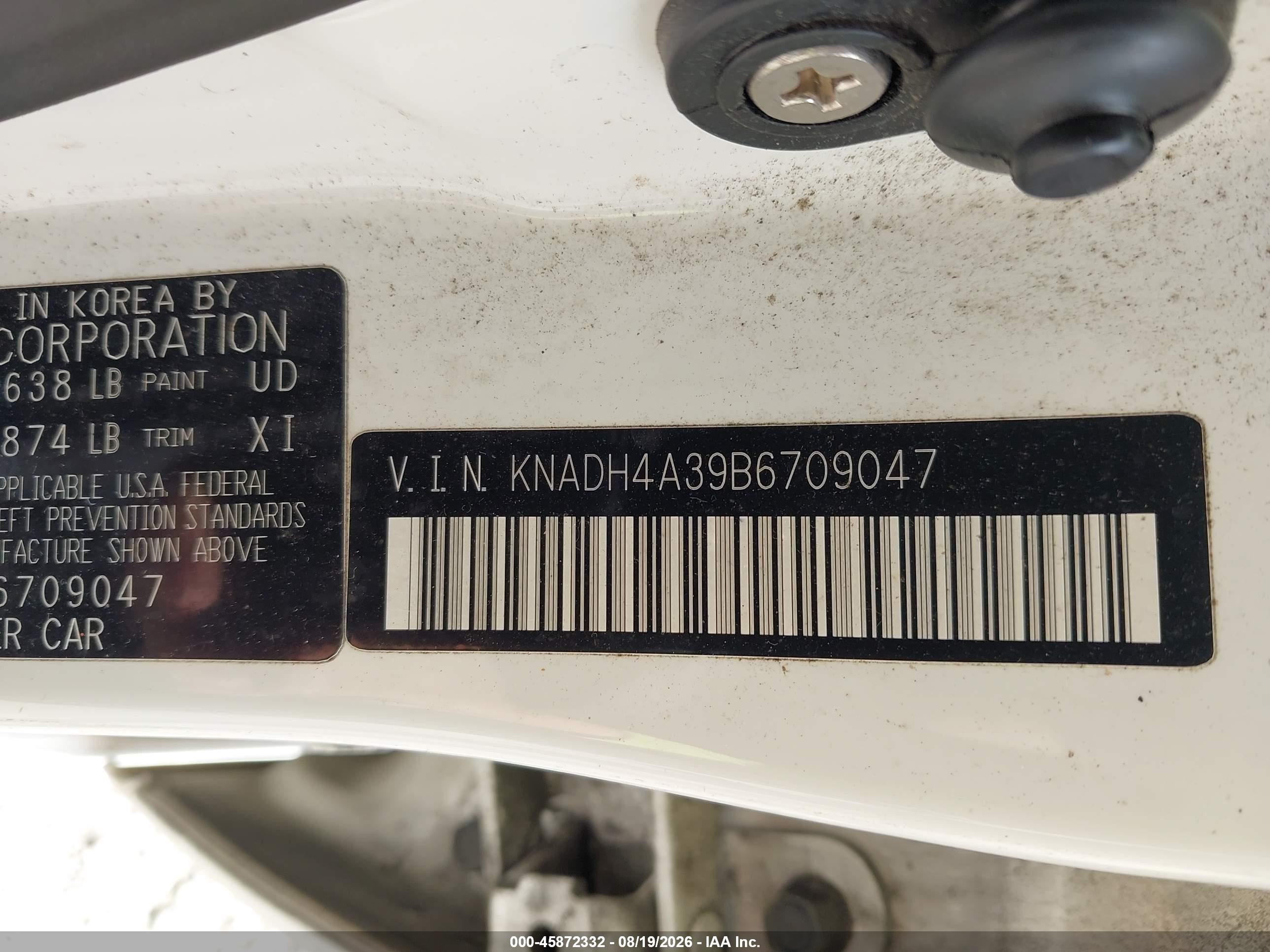 2011 Kia Rio Lx White vin: KNADH4A39B6709047