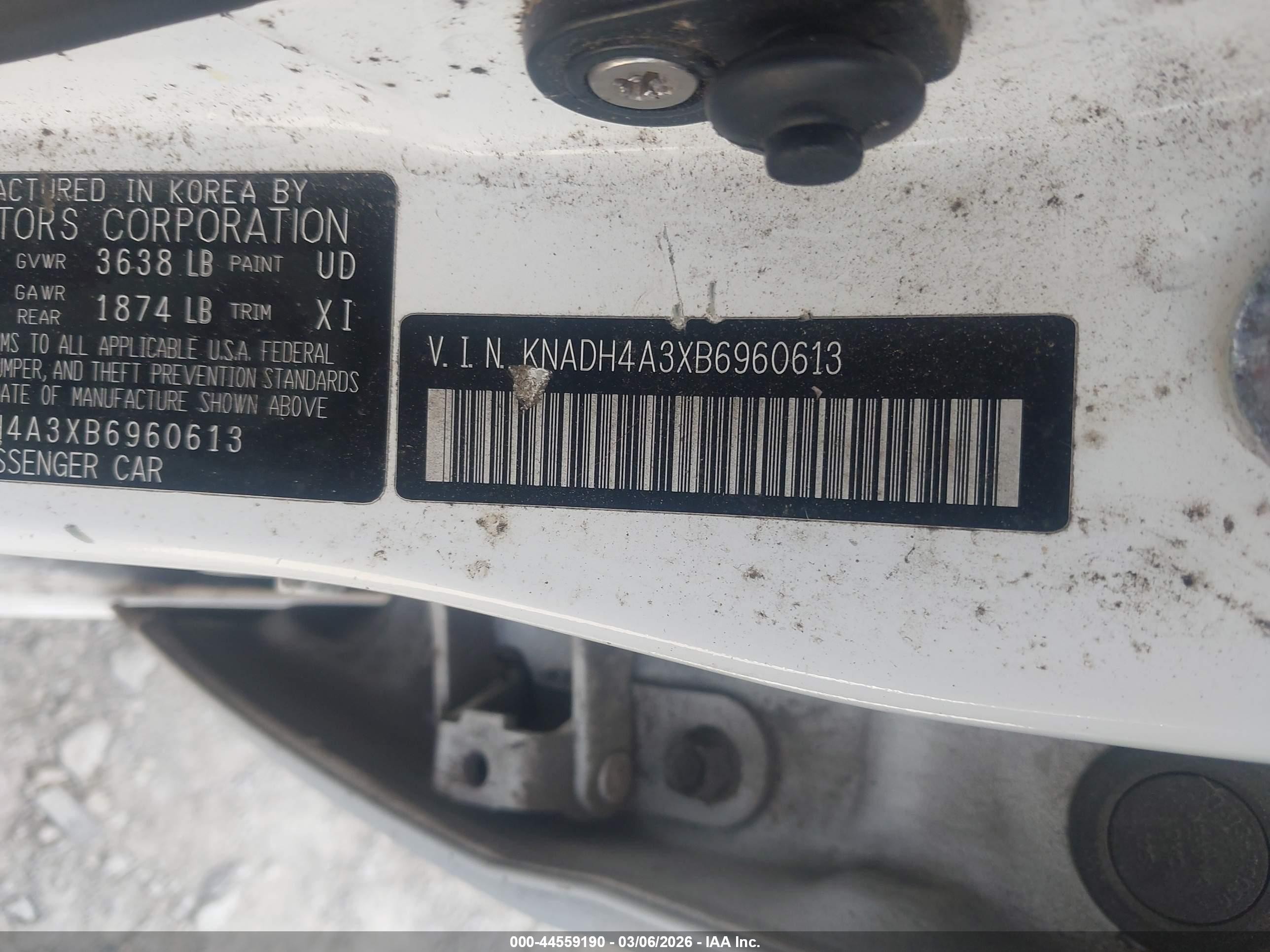 2011 Kia Rio Lx White vin: KNADH4A3XB6960613