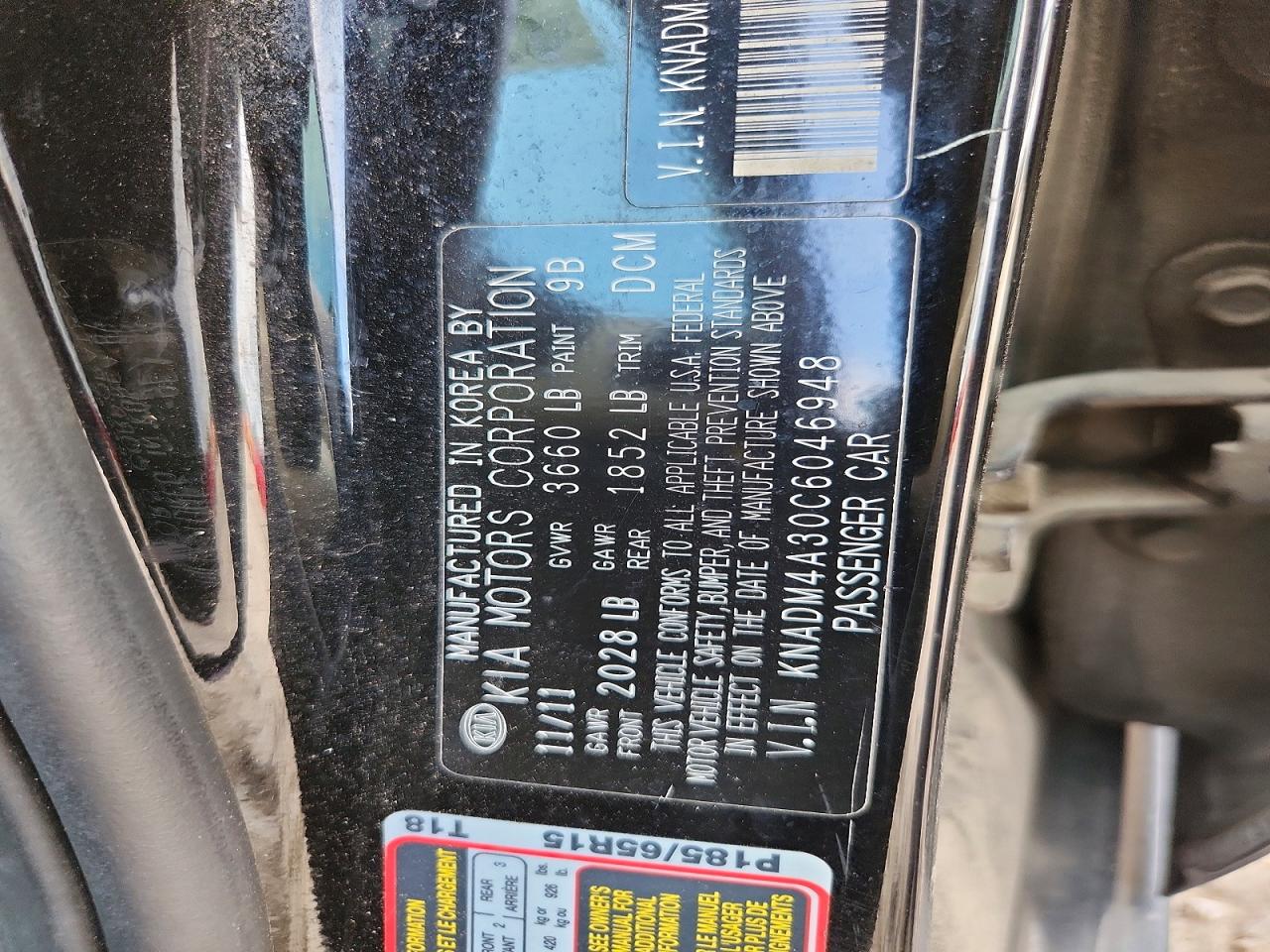 2012 Kia Rio Lx Black vin: KNADM4A30C6046948