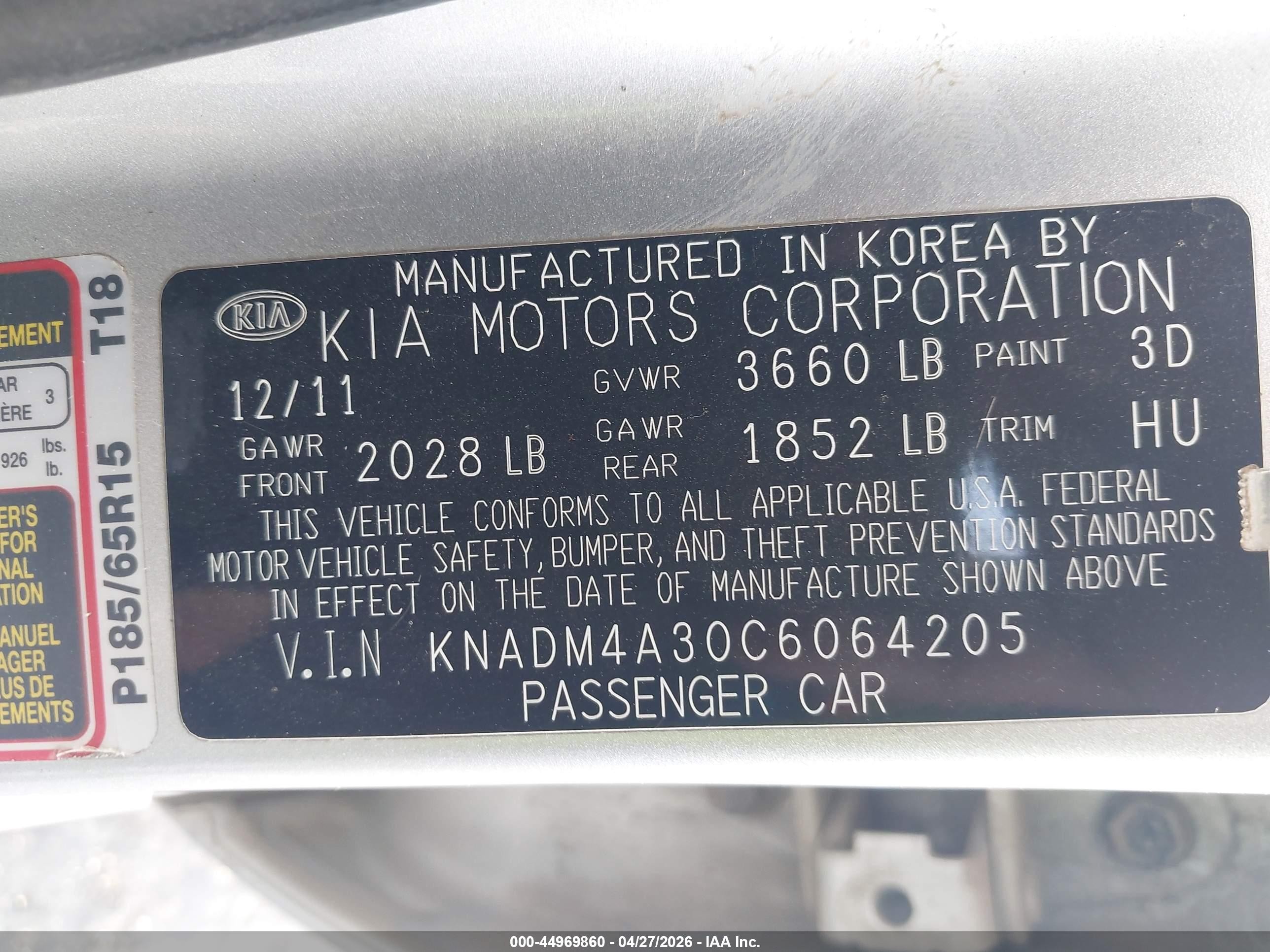 2012 Kia Rio Lx Silver vin: KNADM4A30C6064205