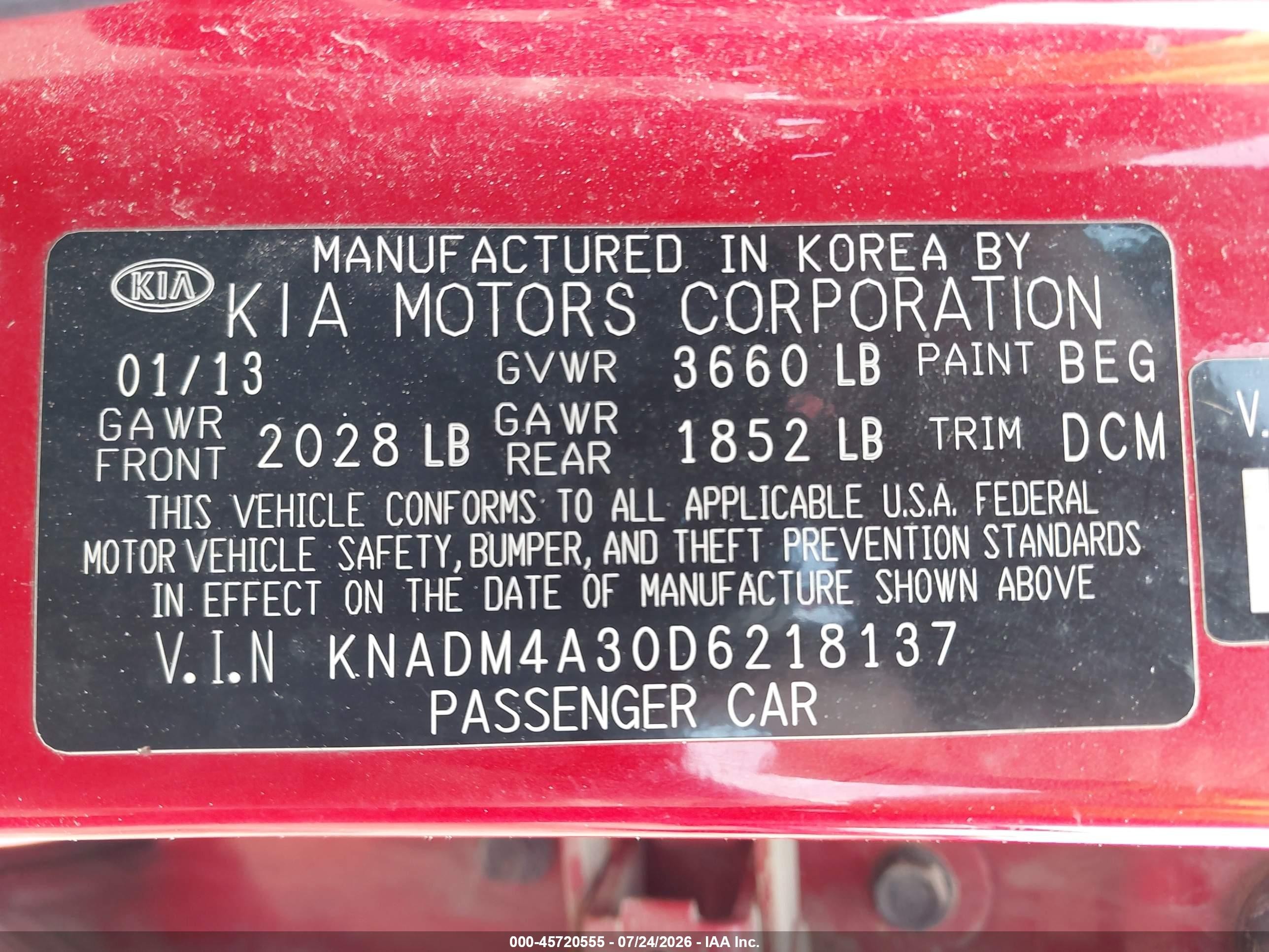 2013 Kia Rio Lx Red vin: KNADM4A30D6218137