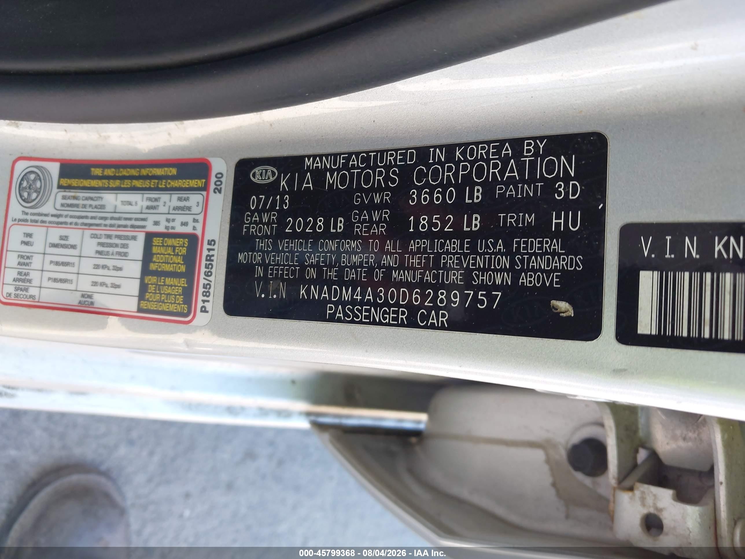 2013 Kia Rio Lx Silver vin: KNADM4A30D6289757