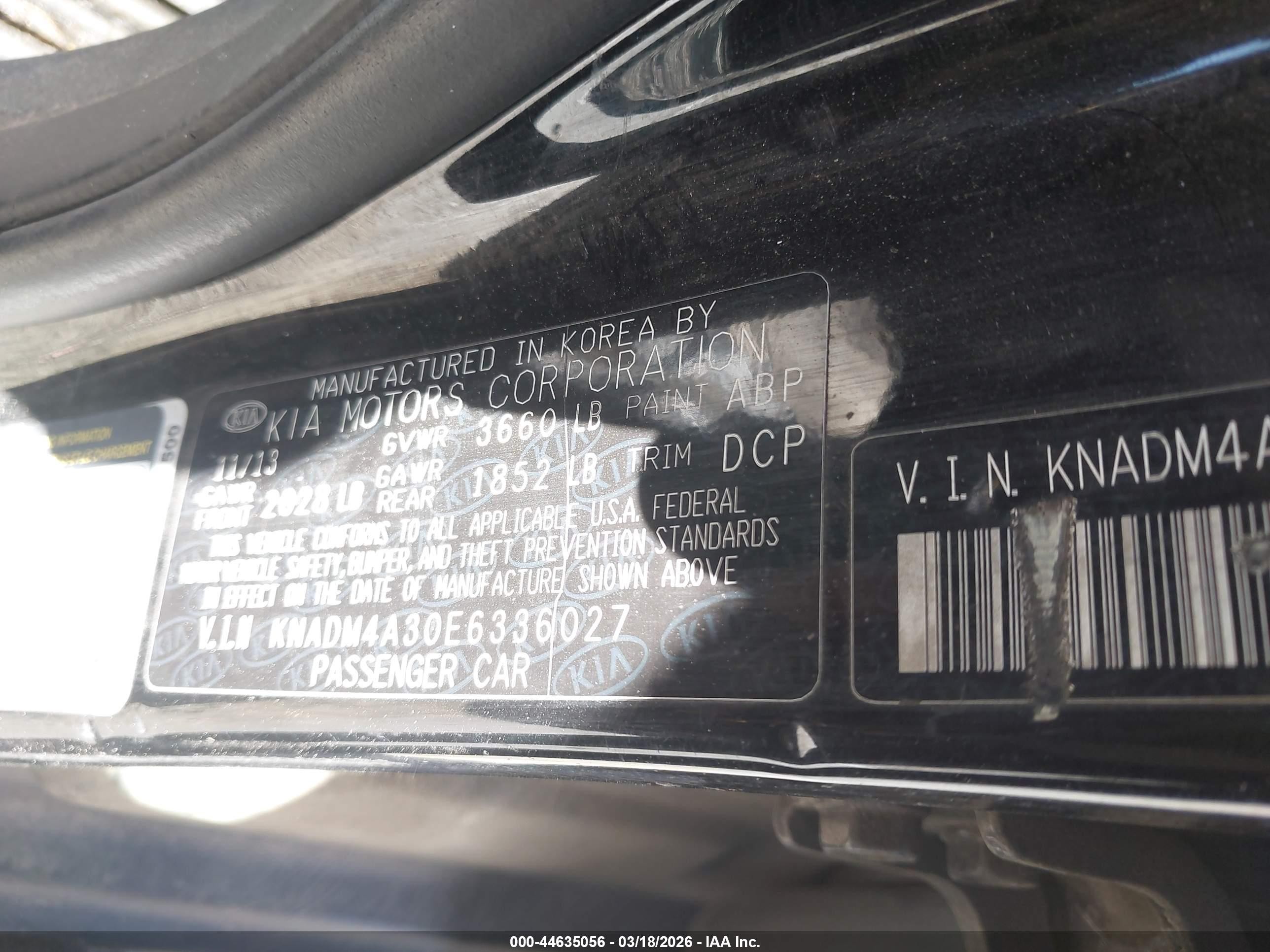 2014 Kia Rio Lx Black vin: KNADM4A30E6336027
