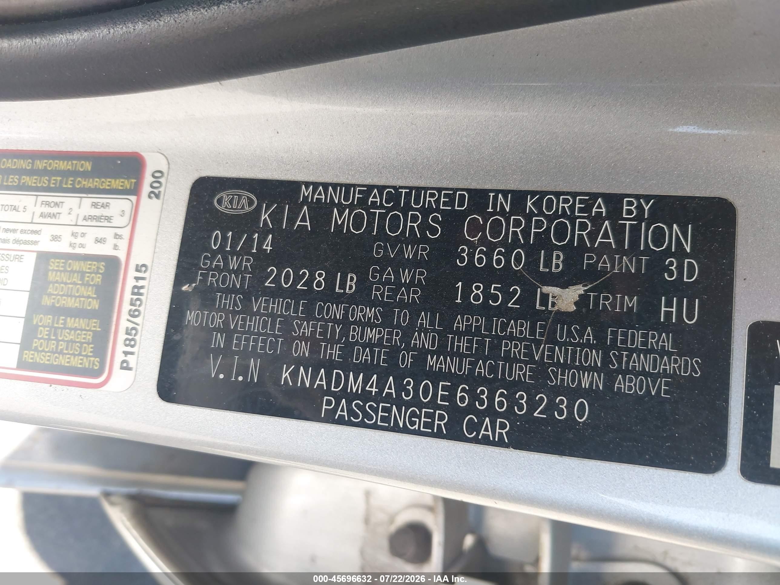 2014 Kia Rio Lx Silver vin: KNADM4A30E6363230