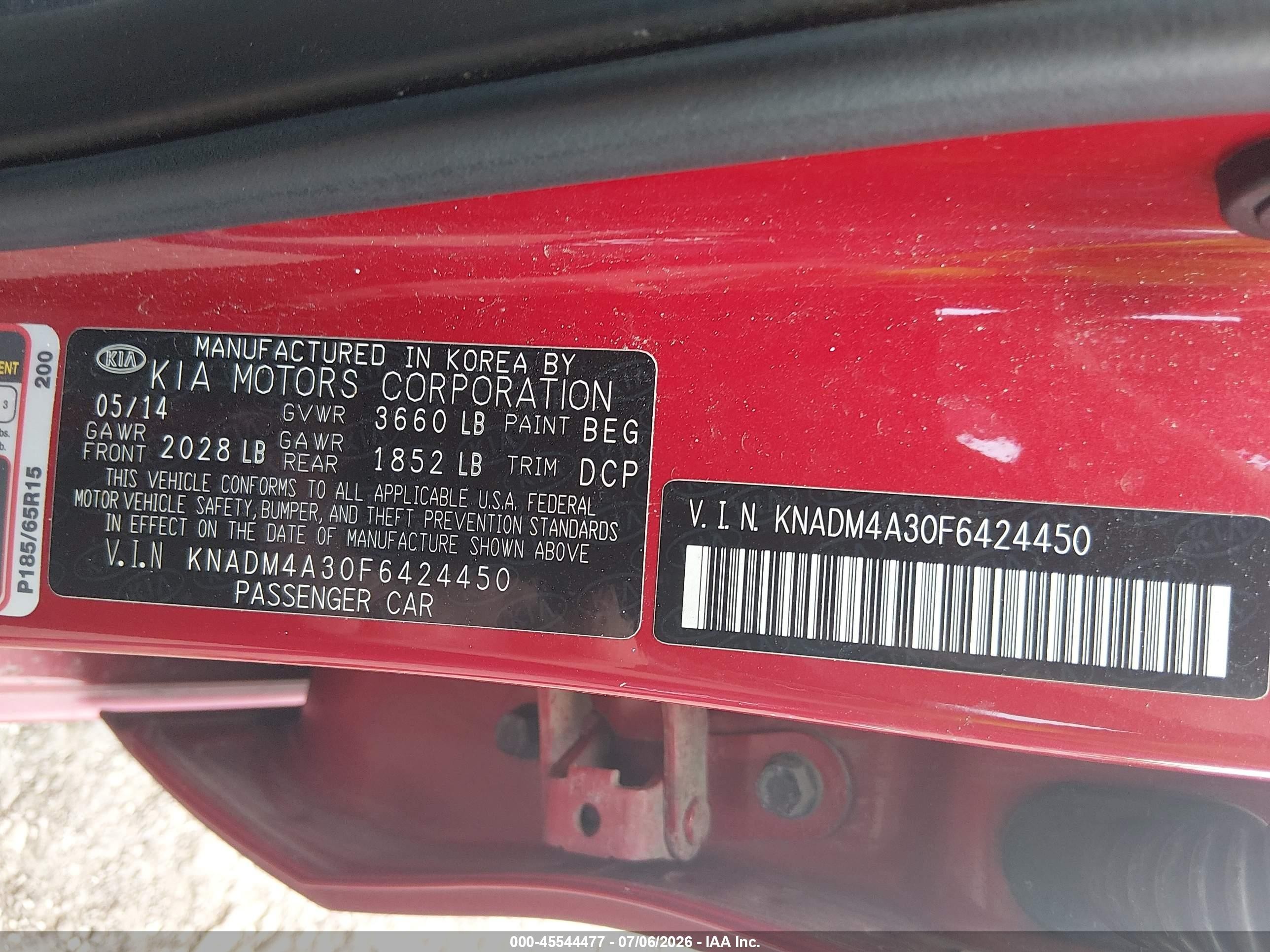 2015 Kia Rio Lx Red vin: KNADM4A30F6424450