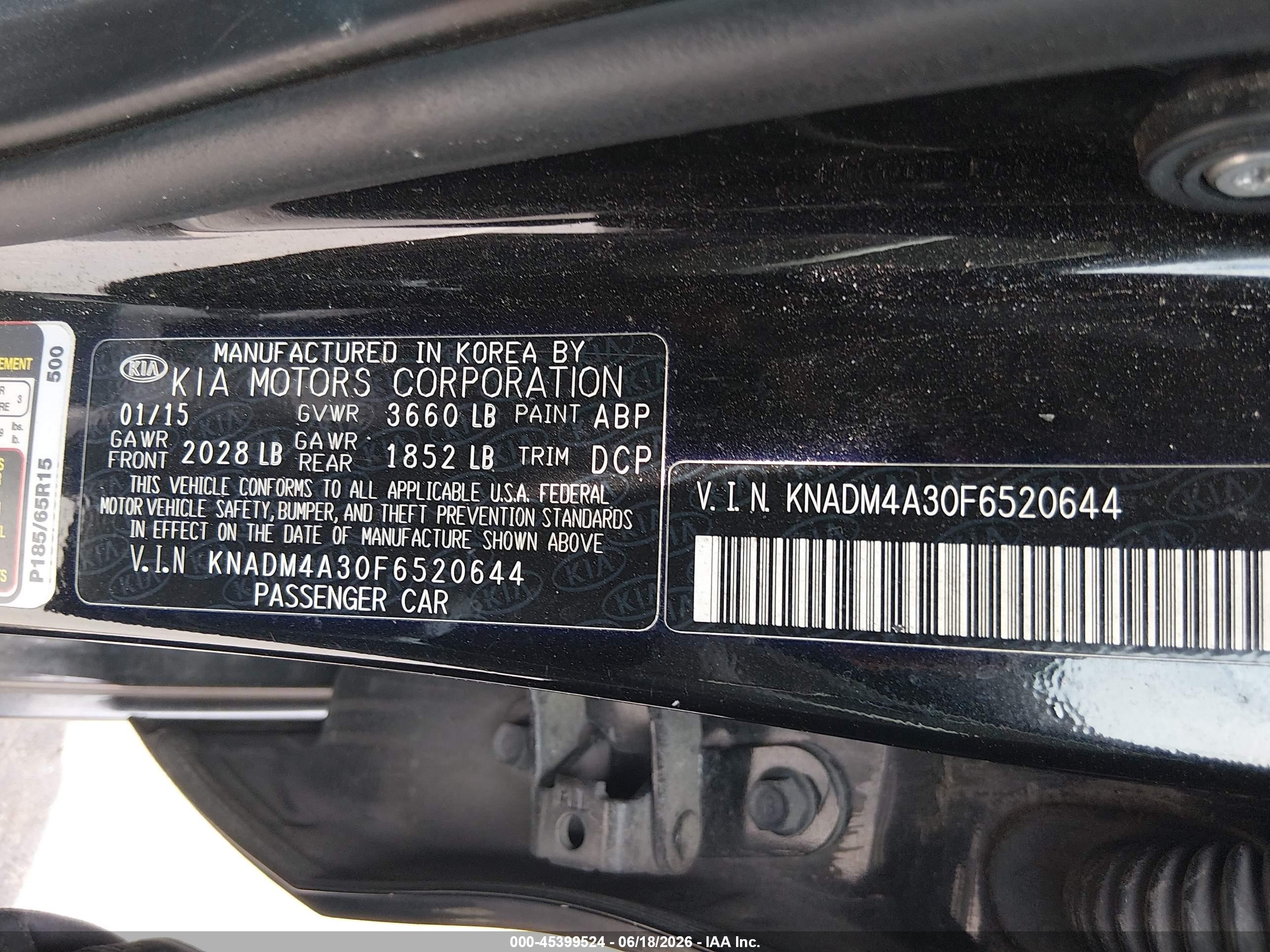 2015 Kia Rio Lx Black vin: KNADM4A30F6520644