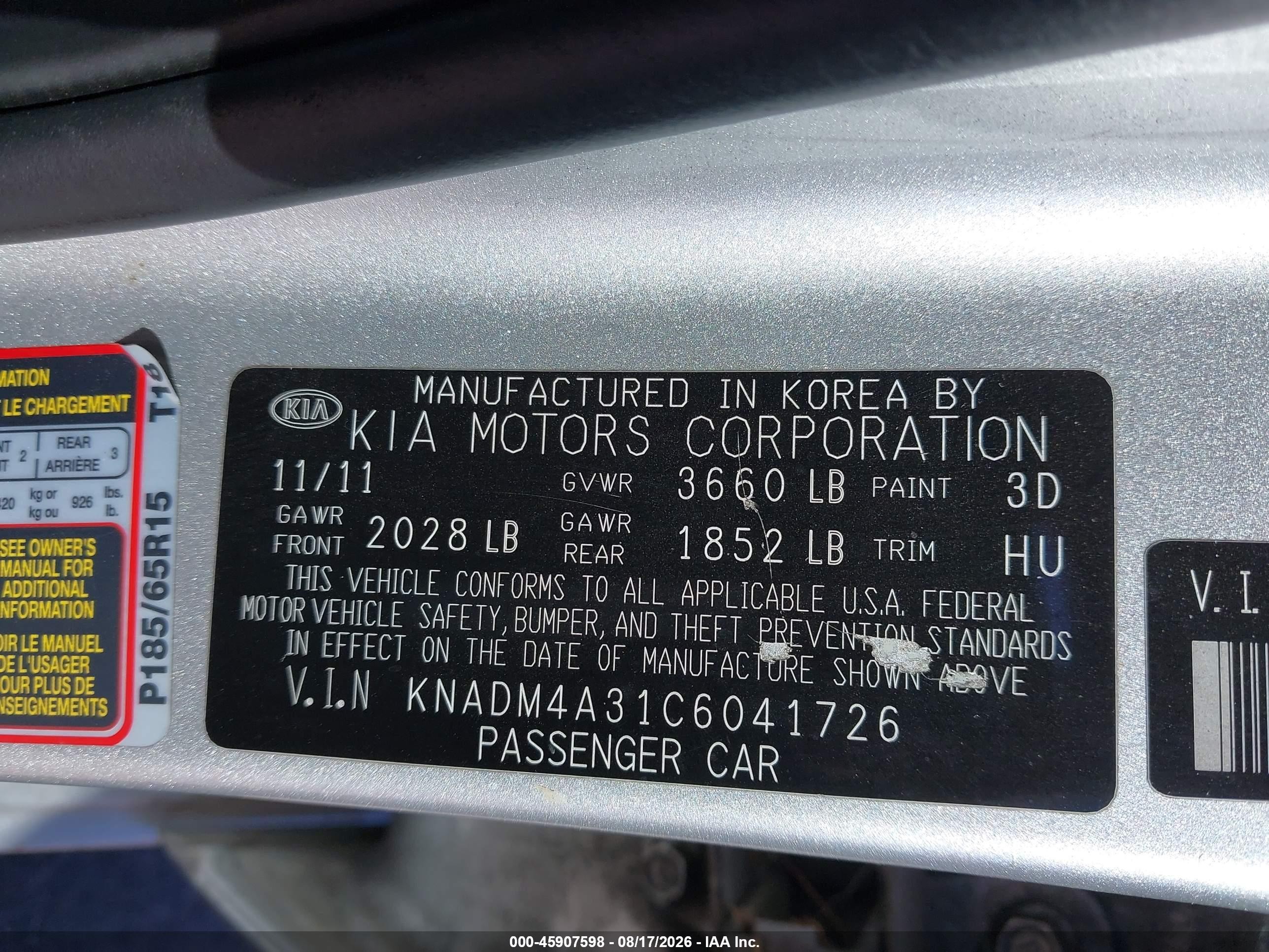 2012 Kia Rio Lx Серебряный vin: KNADM4A31C6041726