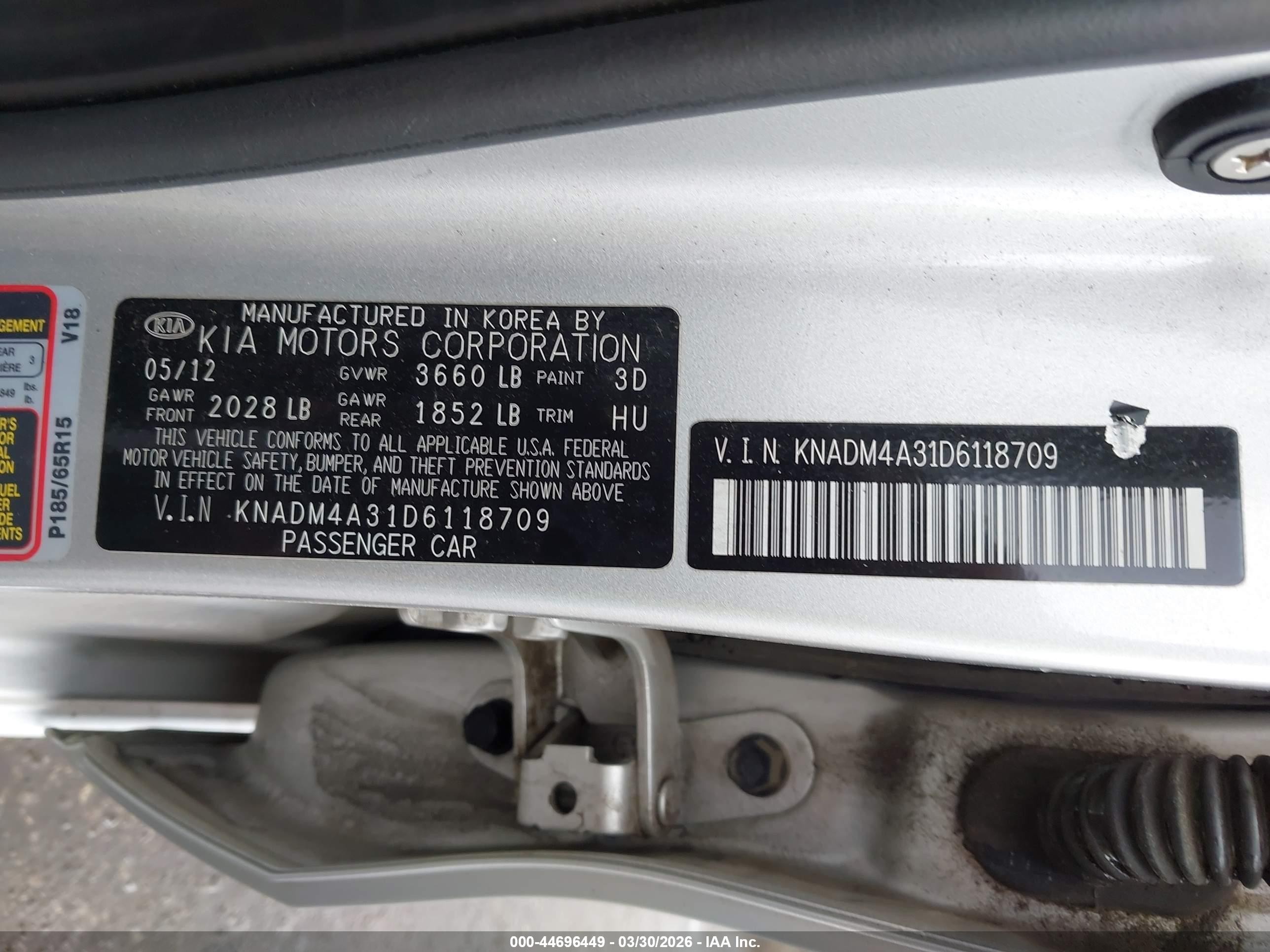 2013 Kia Rio Lx Серебряный vin: KNADM4A31D6118709