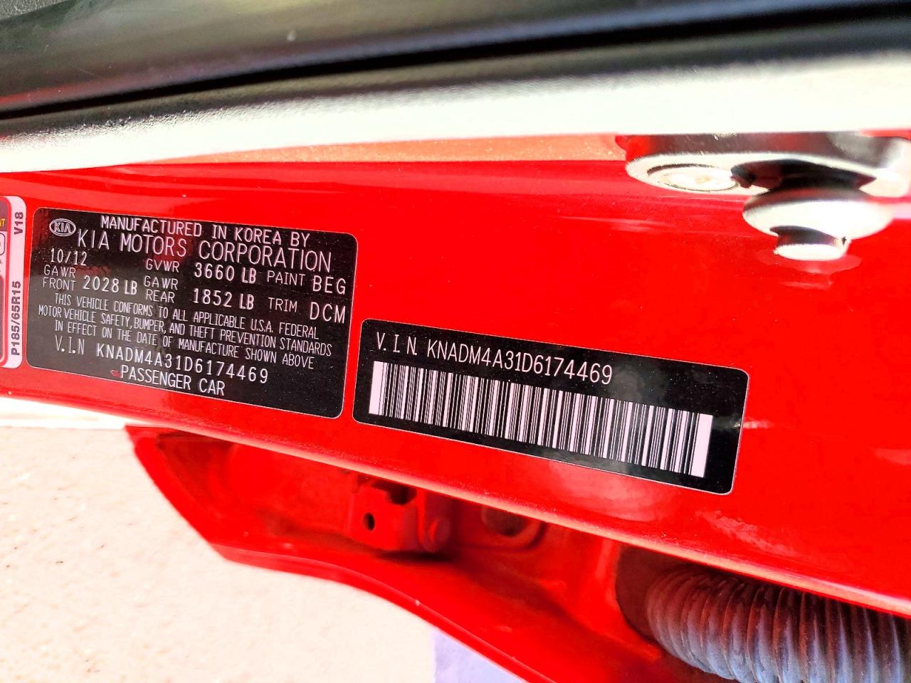 2013 Kia Rio Lx Red vin: KNADM4A31D6174469