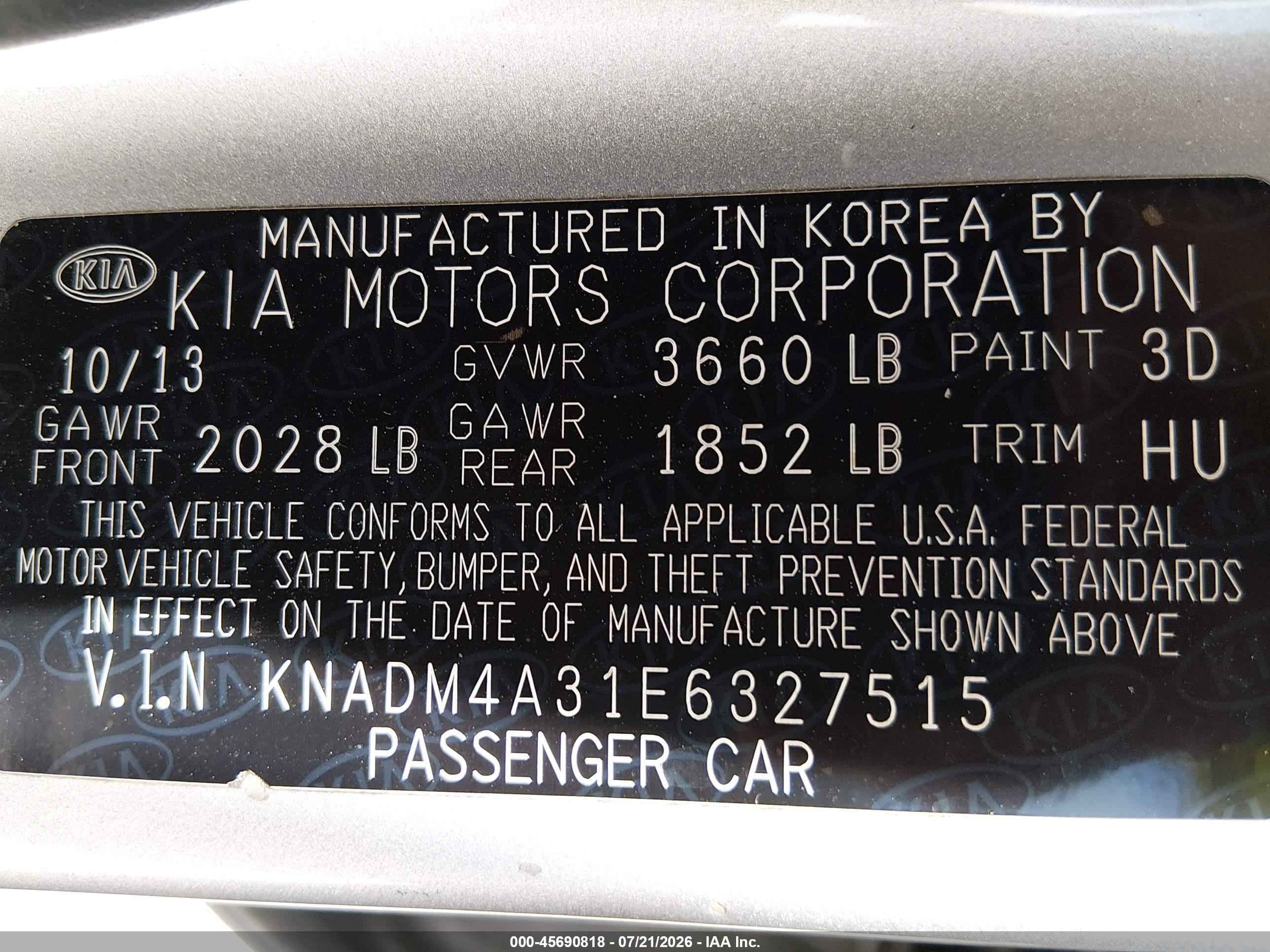 2014 Kia Rio Lx Silver vin: KNADM4A31E6327515