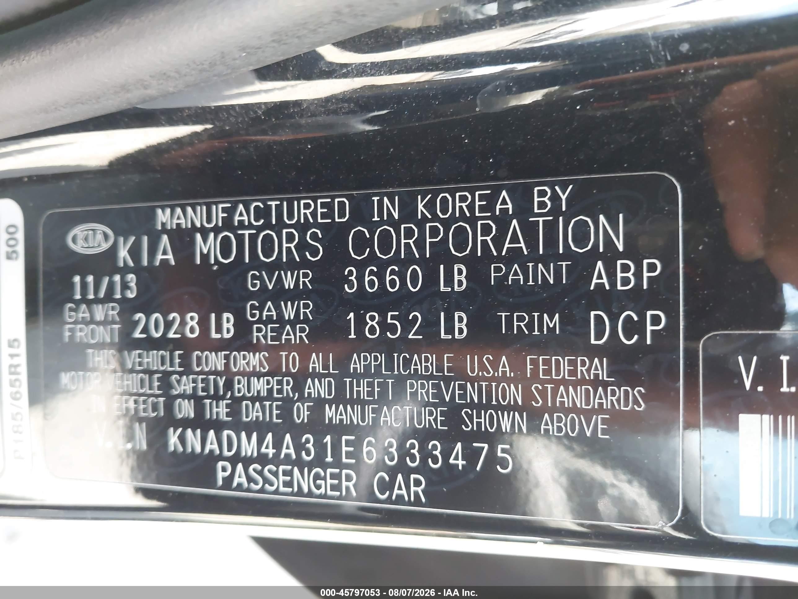 2014 Kia Rio Lx Black vin: KNADM4A31E6333475