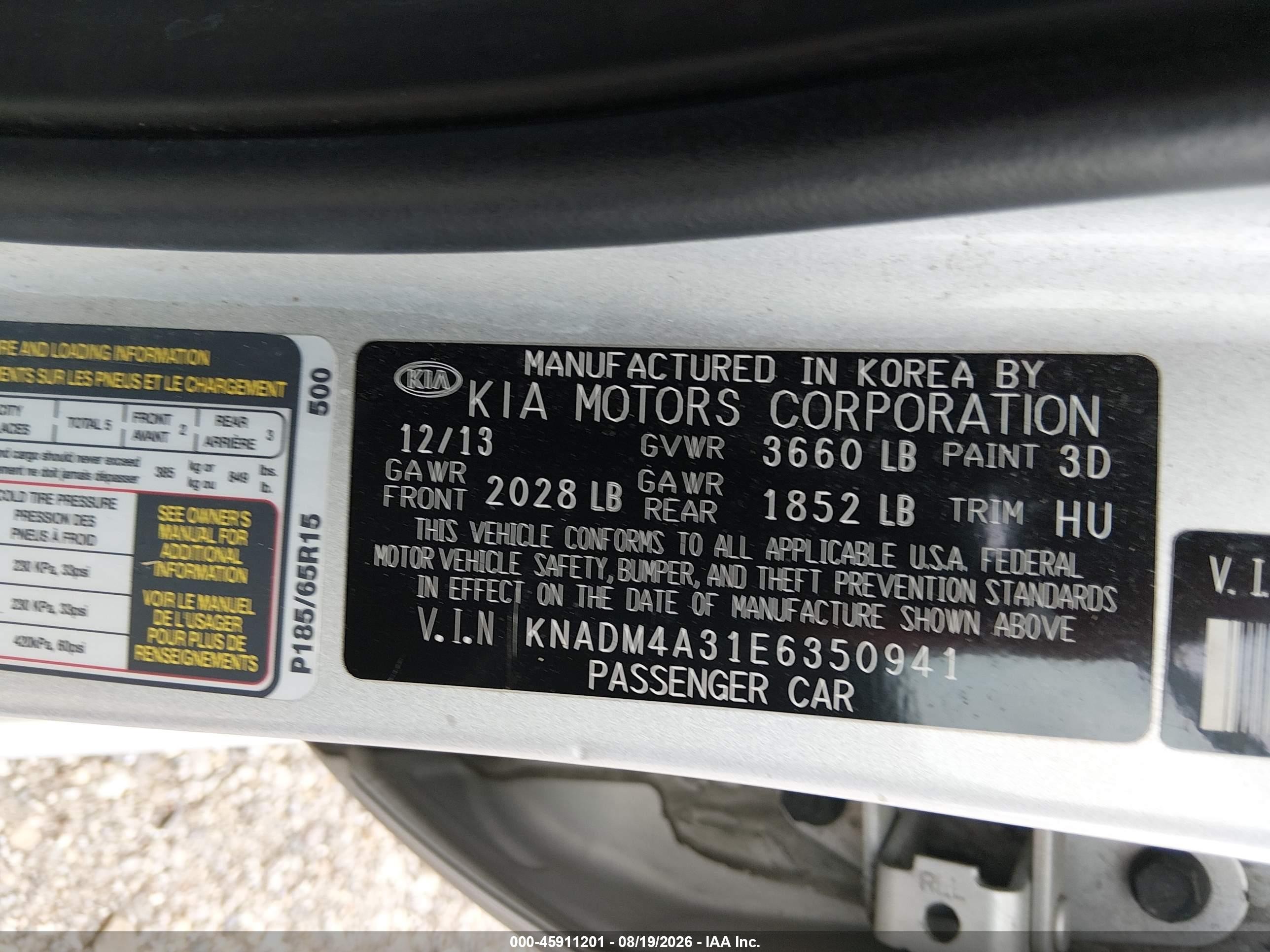2014 Kia Rio Lx Silver vin: KNADM4A31E6350941