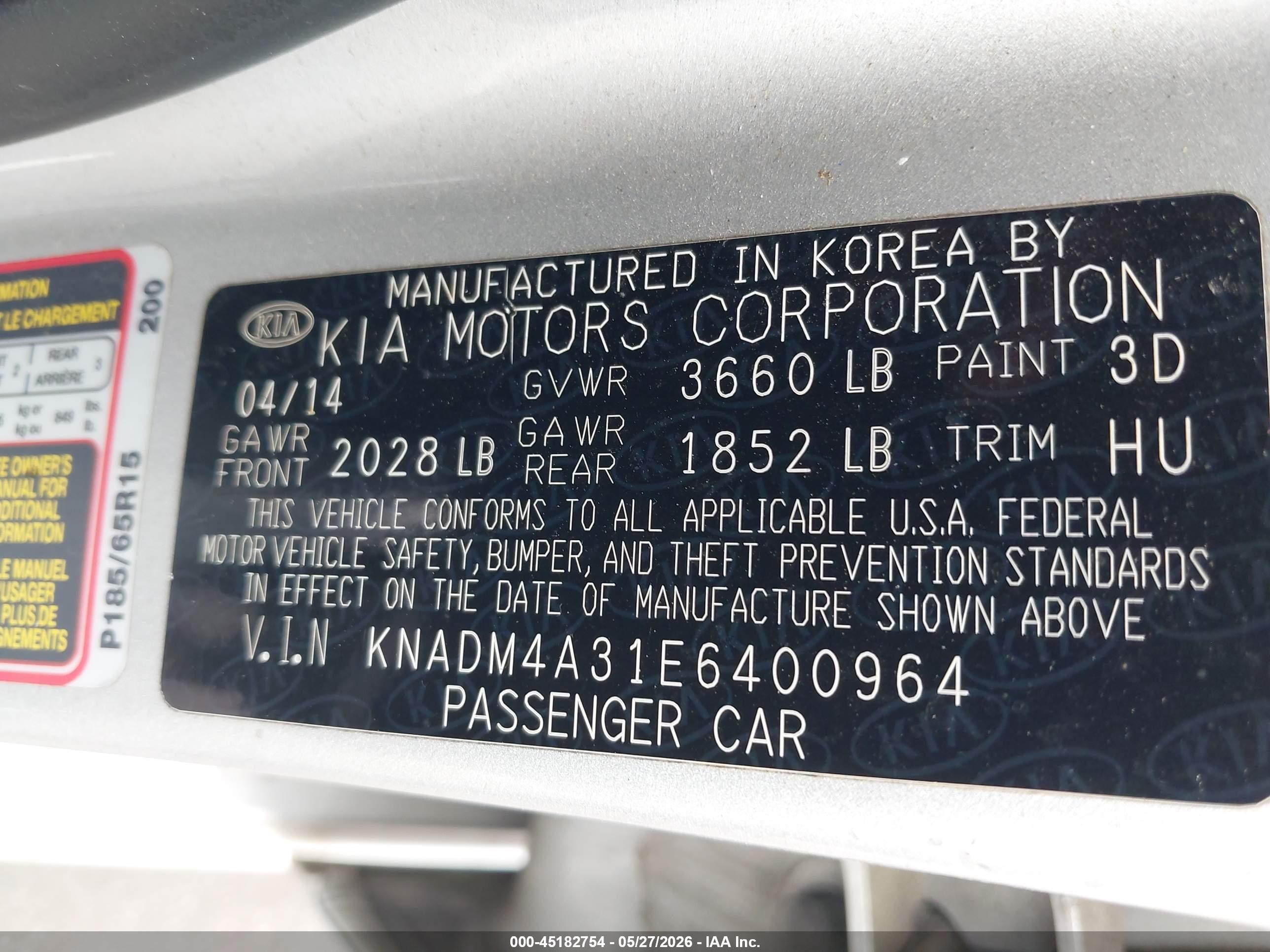 2014 Kia Rio Lx Silver vin: KNADM4A31E6400964
