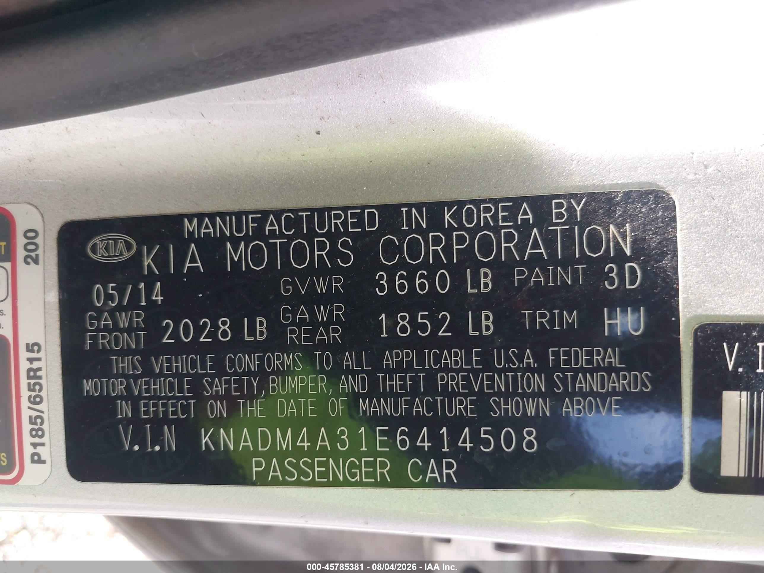 2014 Kia Rio Lx Silver vin: KNADM4A31E6414508