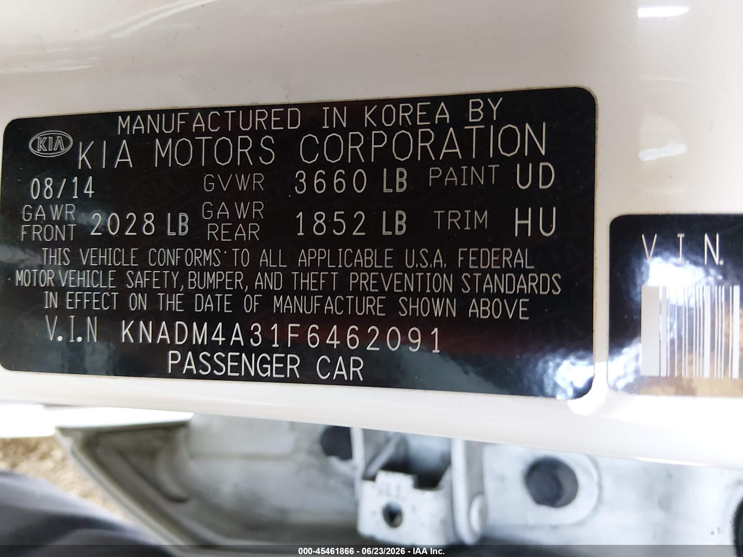 2015 Kia Rio Lx White vin: KNADM4A31F6462091