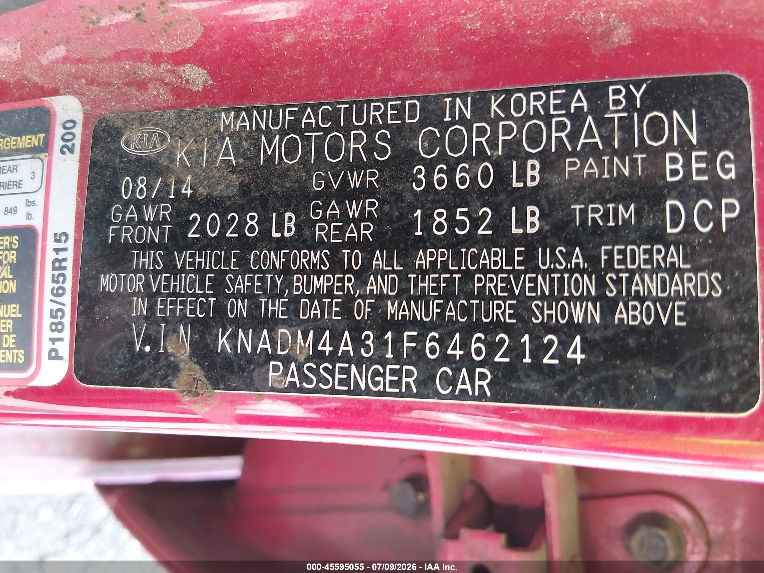 2015 Kia Rio Lx Red vin: KNADM4A31F6462124