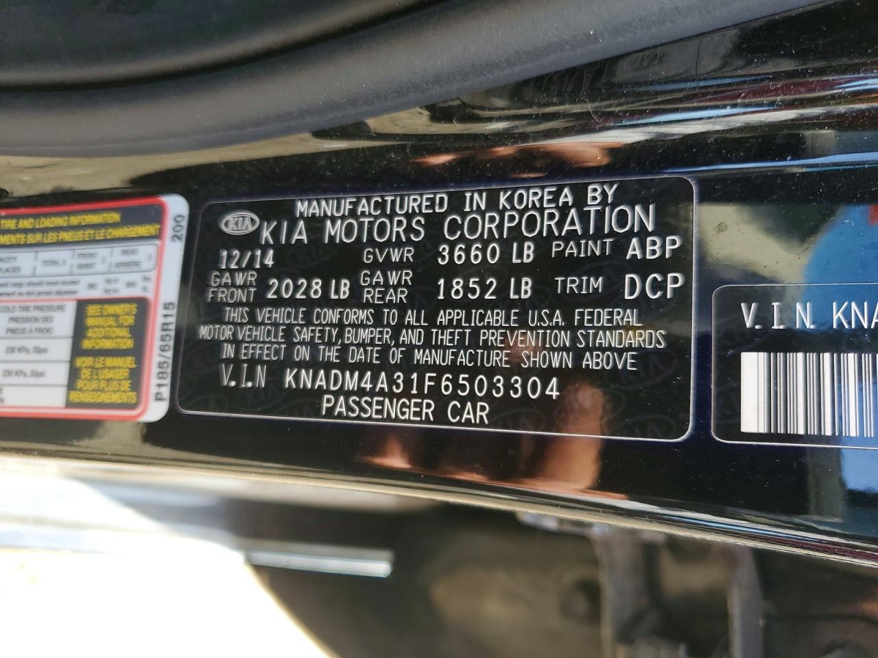 2015 Kia Rio Lx Black vin: KNADM4A31F6503304