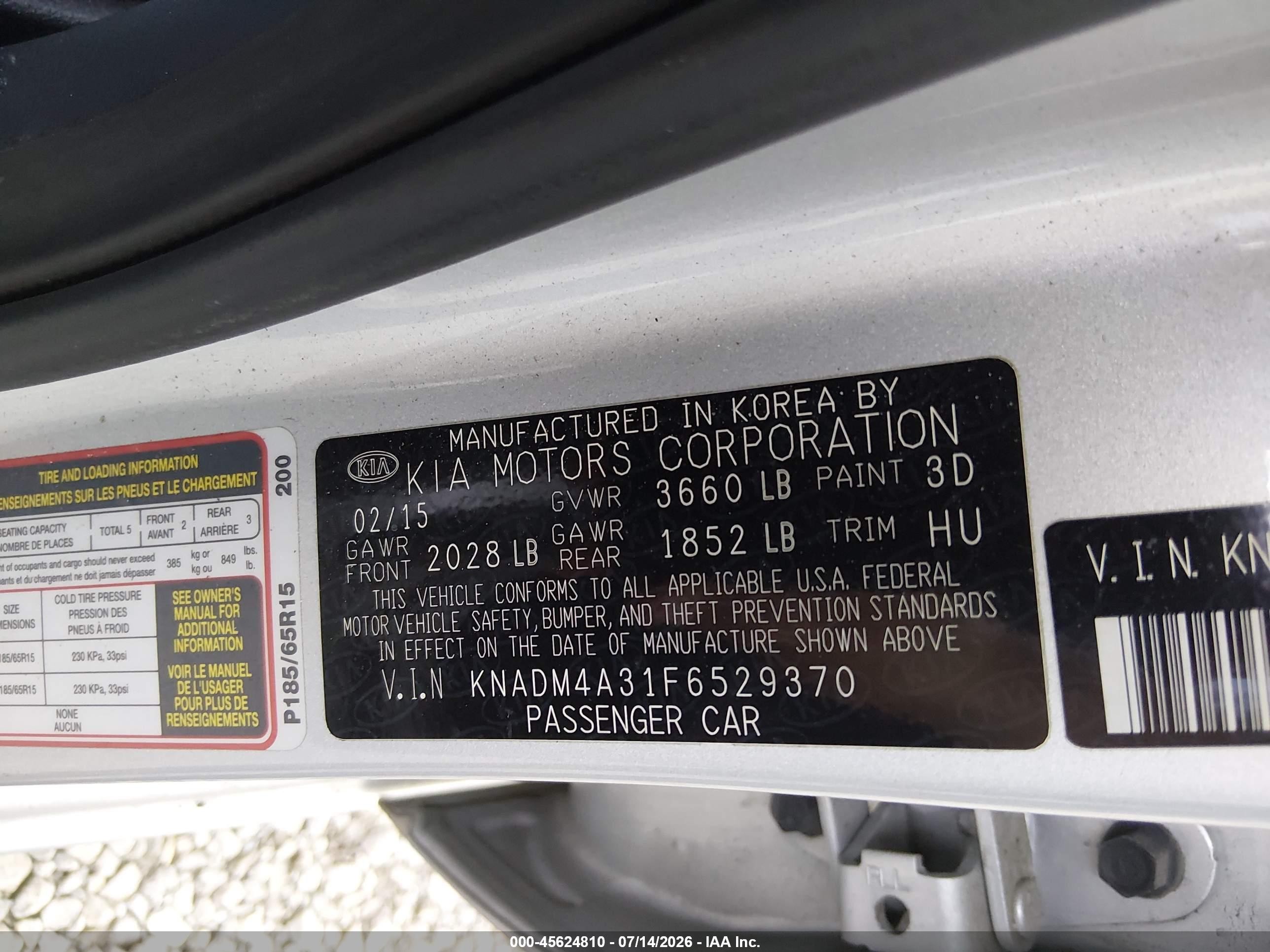 2015 Kia Rio Lx Silver vin: KNADM4A31F6529370