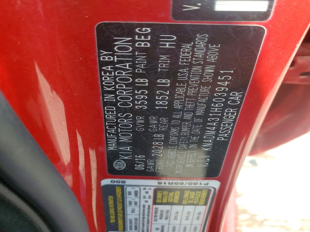 2017 Kia Rio Lx Red vin: KNADM4A31H6039451