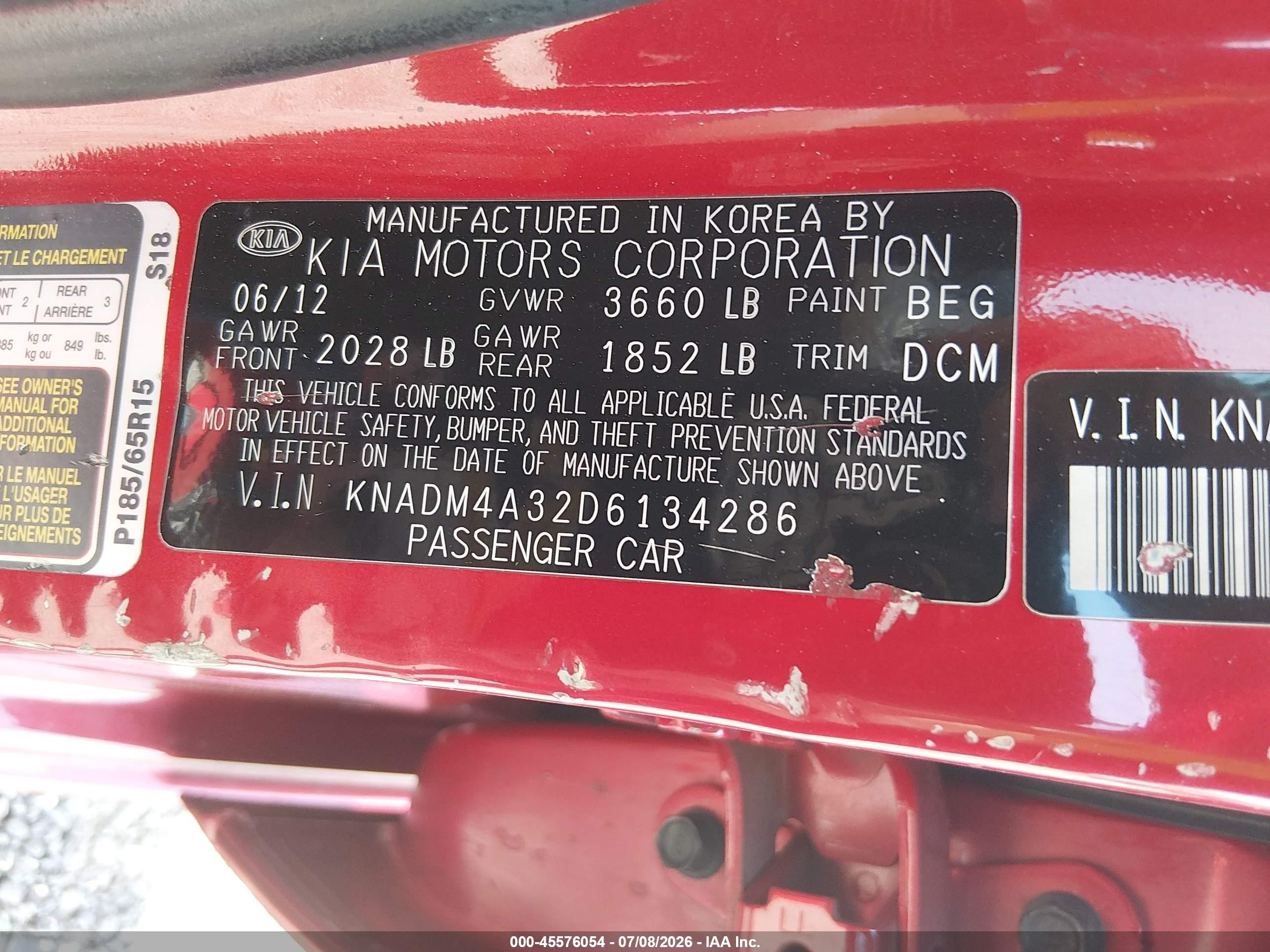 2013 Kia Rio Lx Red vin: KNADM4A32D6134286