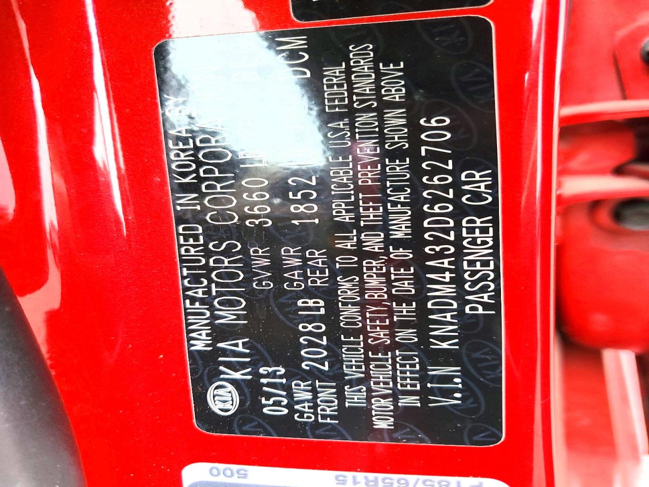 2013 Kia Rio Lx Red vin: KNADM4A32D6262706