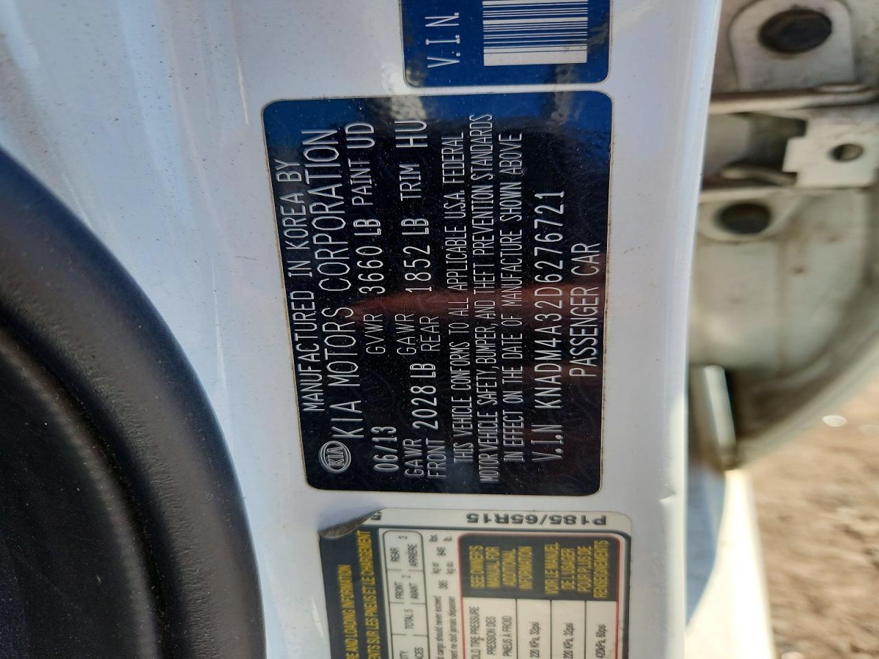 2013 Kia Rio Lx White vin: KNADM4A32D6276721
