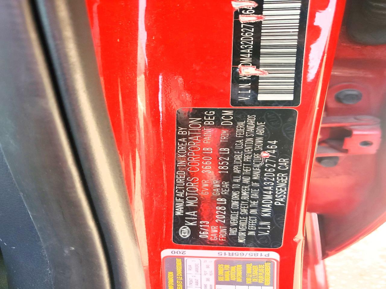 2013 Kia Rio Lx Red vin: KNADM4A32D6277464