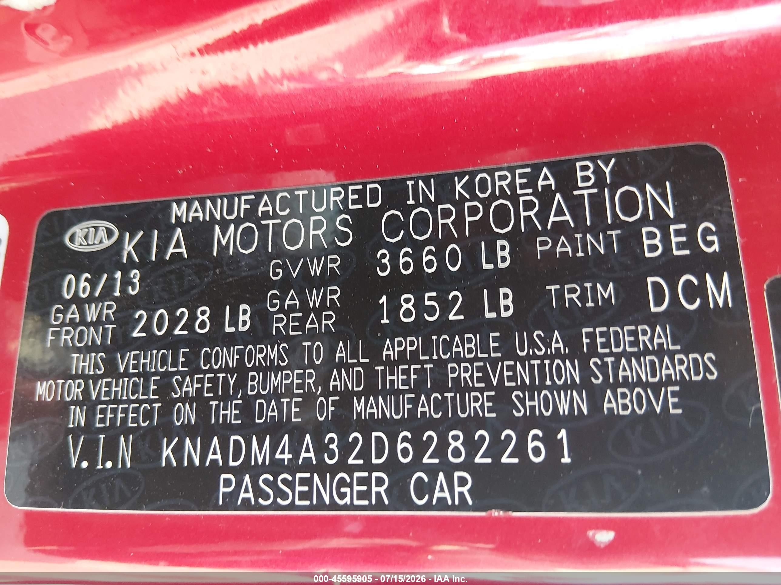 2013 Kia Rio Lx Red vin: KNADM4A32D6282261