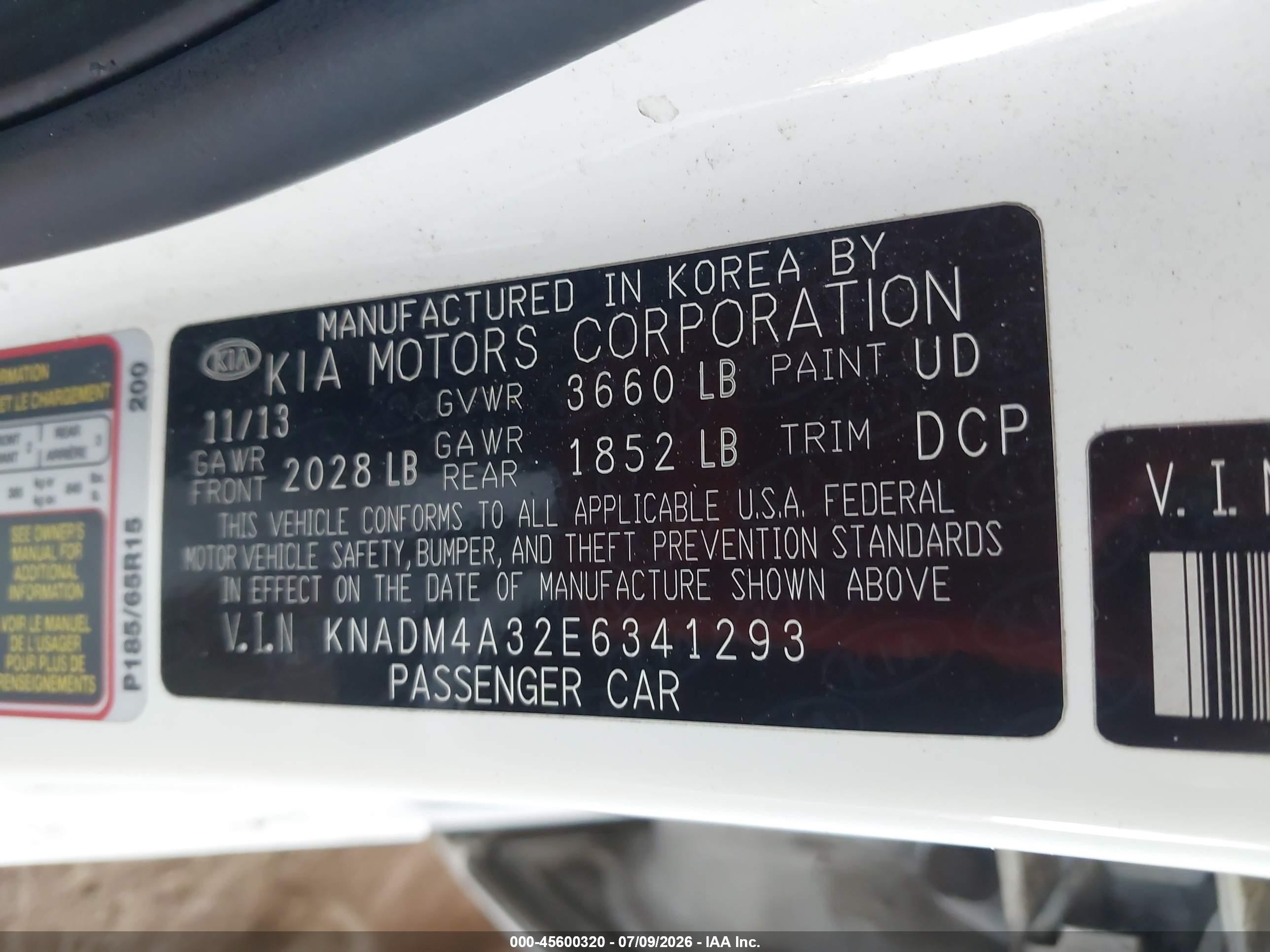 2014 Kia Rio Lx White vin: KNADM4A32E6341293
