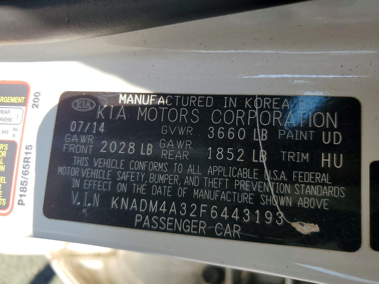 2015 Kia Rio Lx White vin: KNADM4A32F6443193