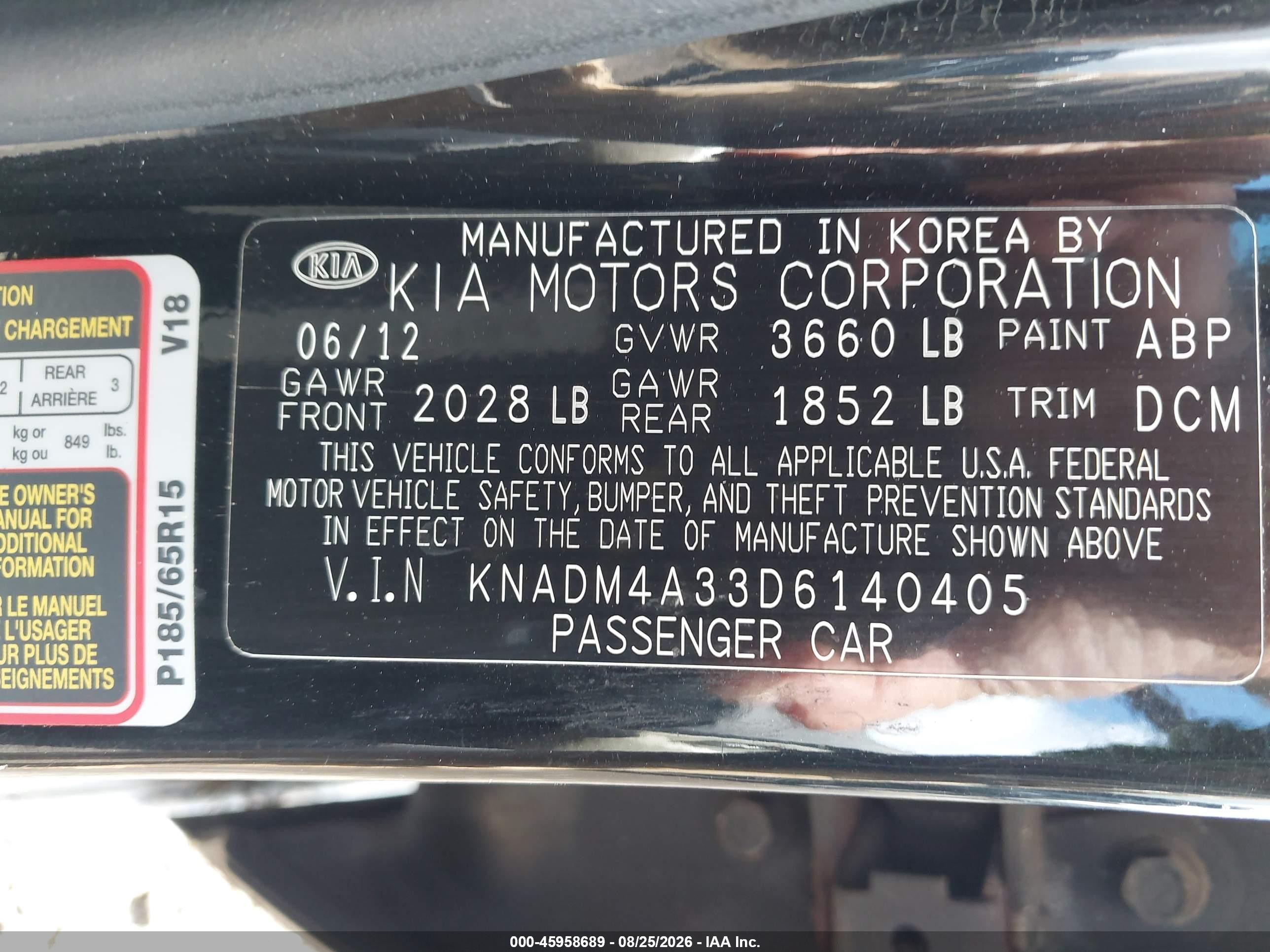 2013 Kia Rio Lx Черный vin: KNADM4A33D6140405