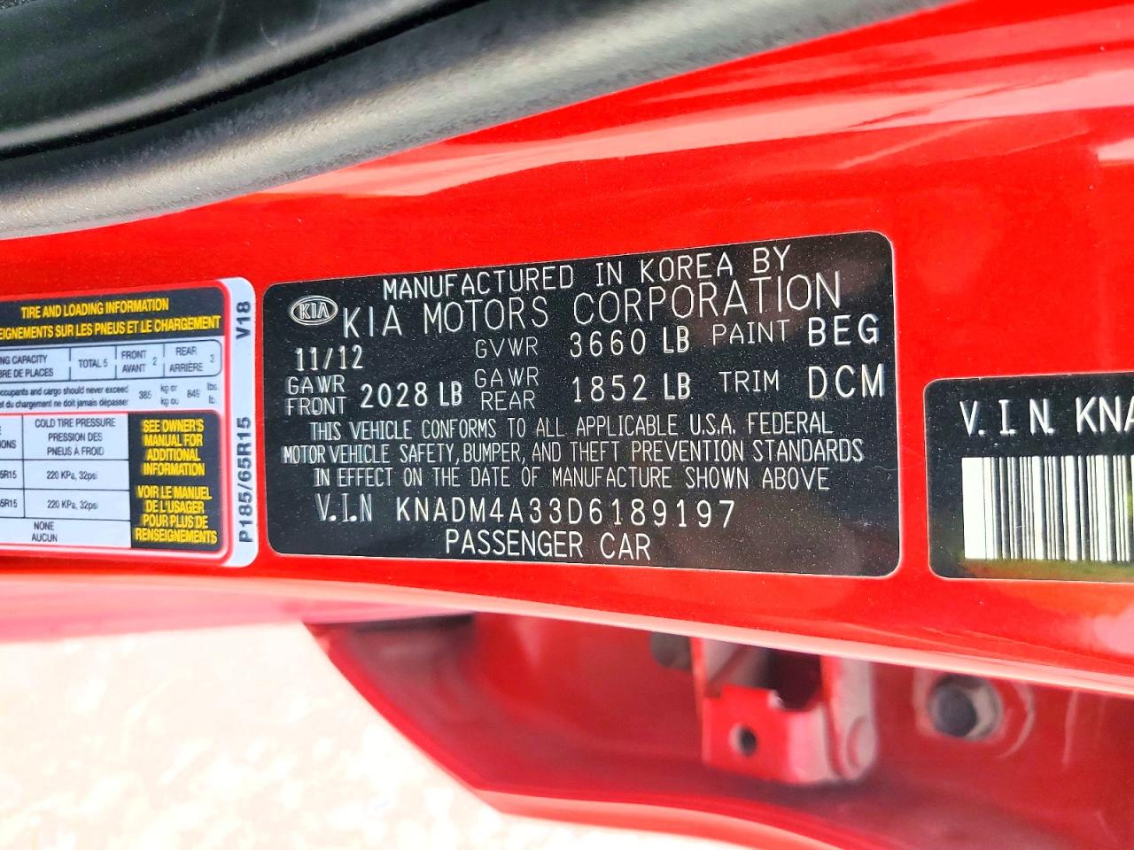 2013 Kia Rio Lx Red vin: KNADM4A33D6189197