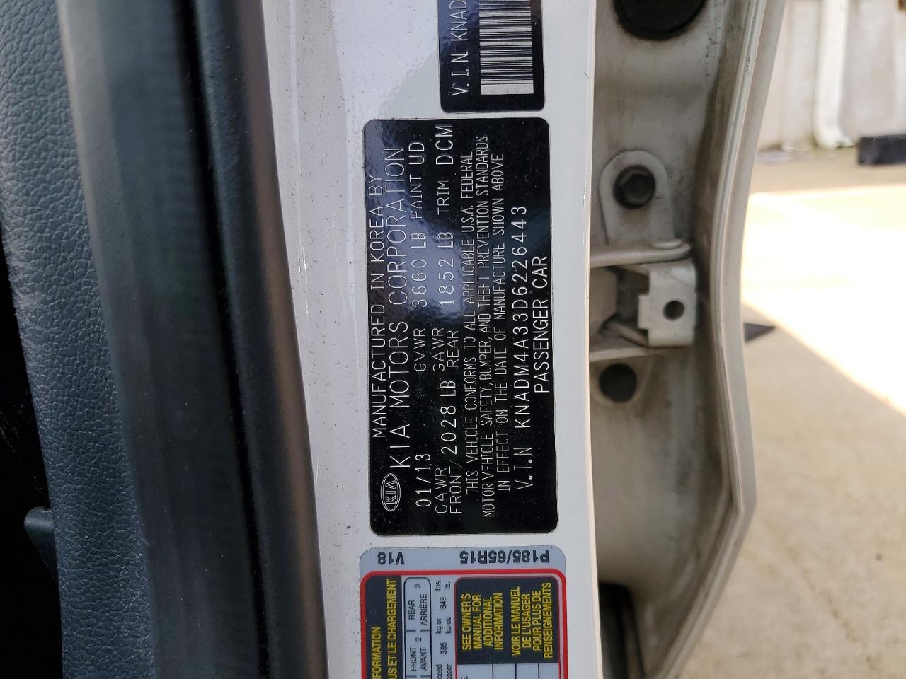 2013 Kia Rio Lx White vin: KNADM4A33D6226443