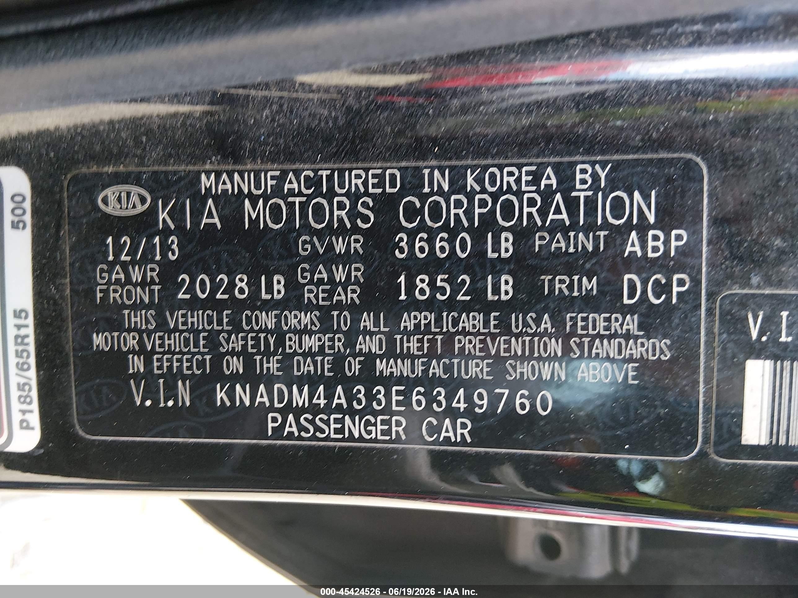 2014 Kia Rio Lx Black vin: KNADM4A33E6349760