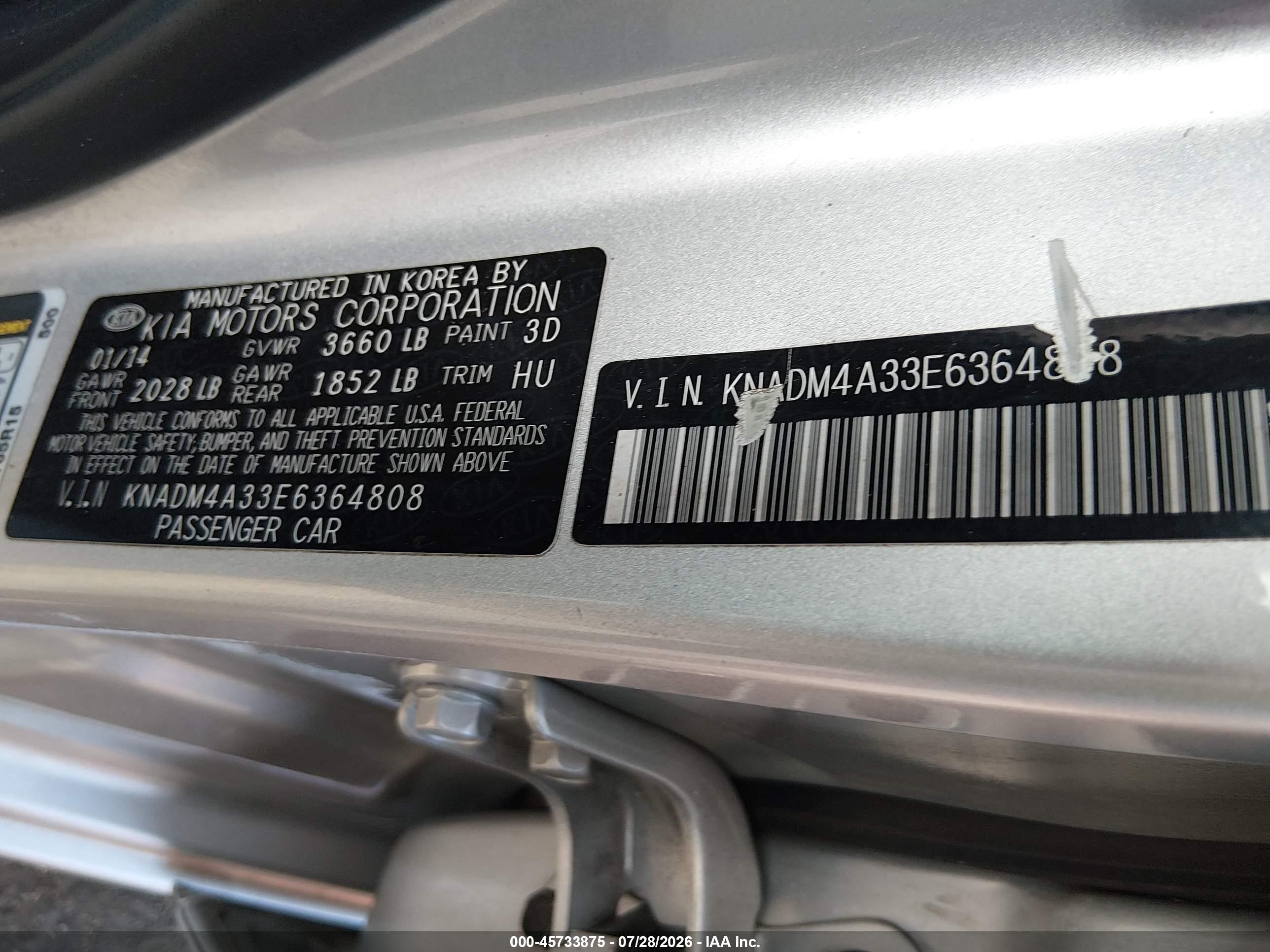 2014 Kia Rio Lx Silver vin: KNADM4A33E6364808