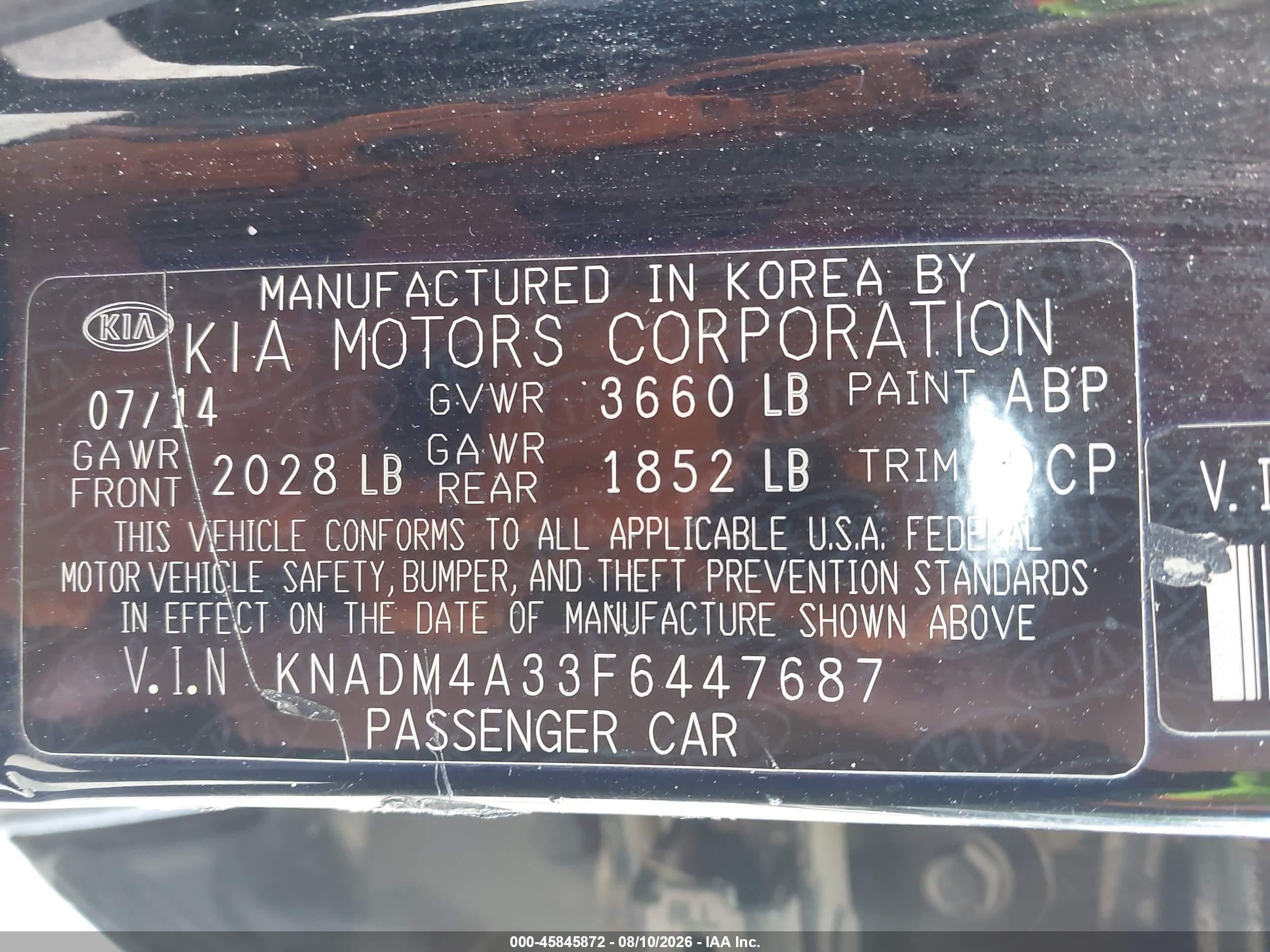 2015 Kia Rio Lx Black vin: KNADM4A33F6447687