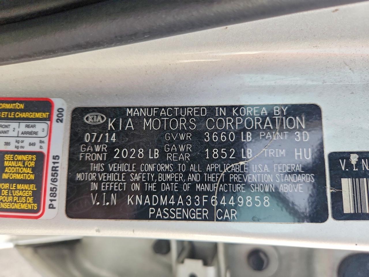 2015 Kia Rio Lx Серебряный vin: KNADM4A33F6449858